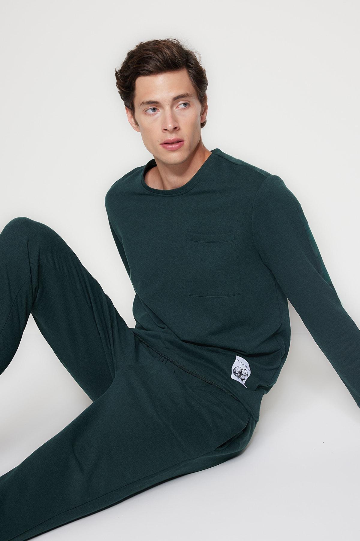 Green Detailed Knitted Pyjama Set, , large image number 0
