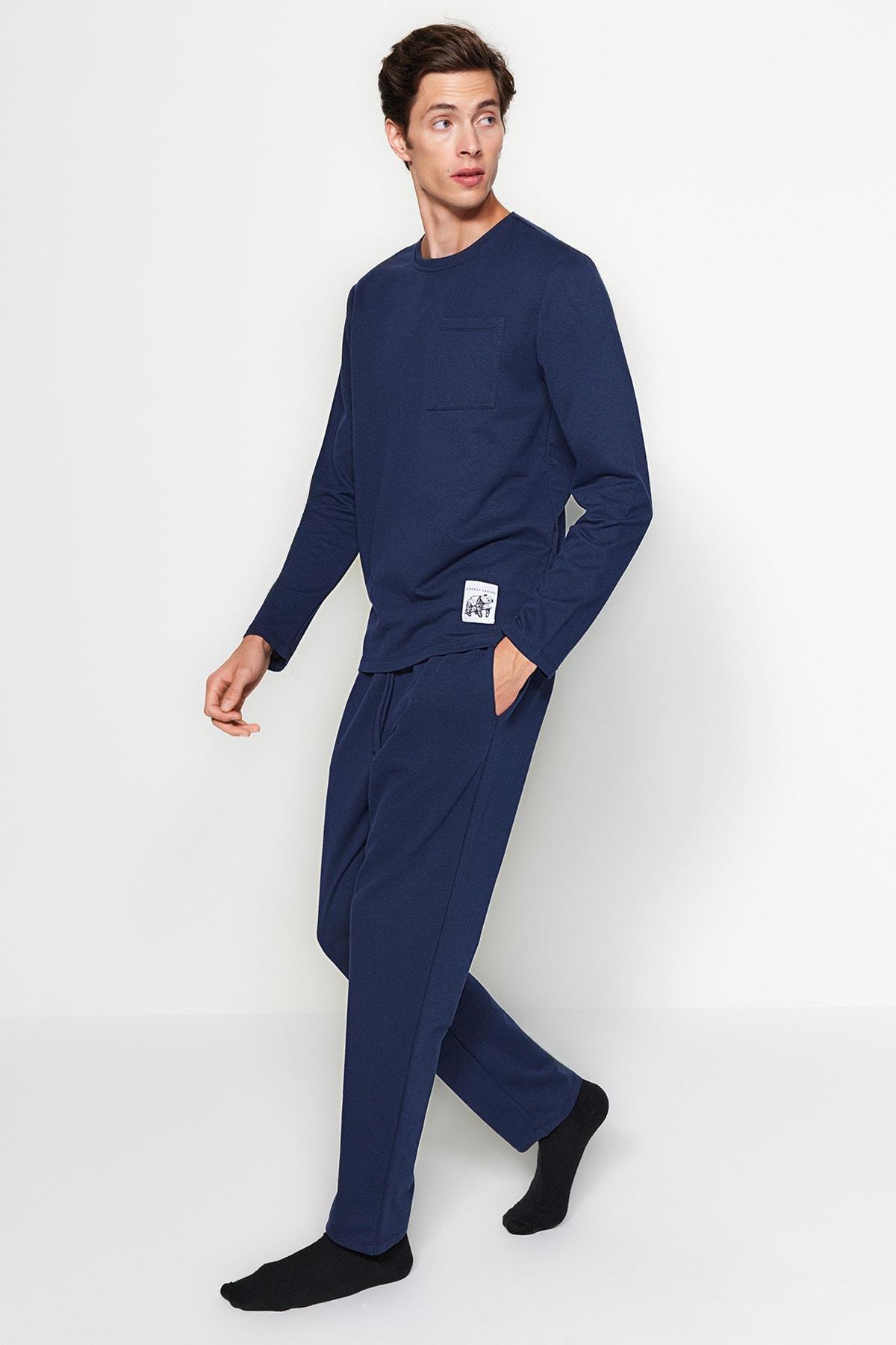 Navy Knitted Pyjamas Set, , large image number 0