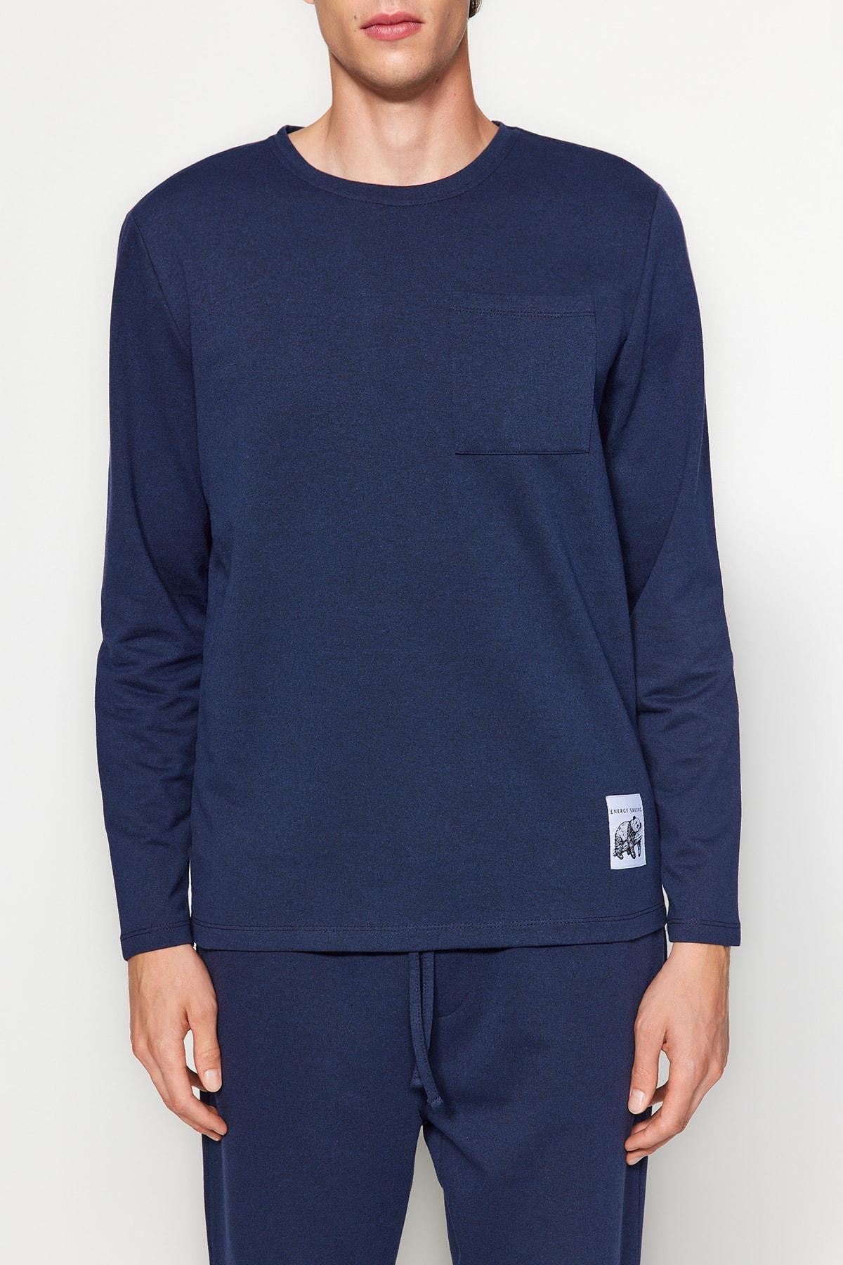 Navy Knitted Pyjamas Set, , large image number 1