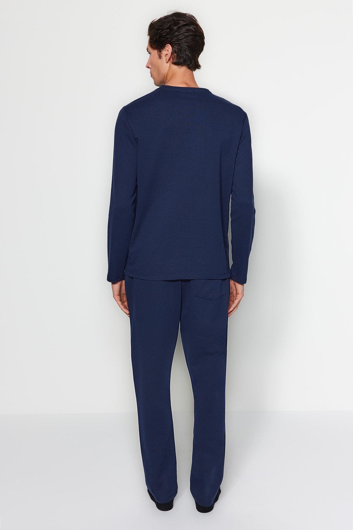 Navy Knitted Pyjamas Set, , large image number 3