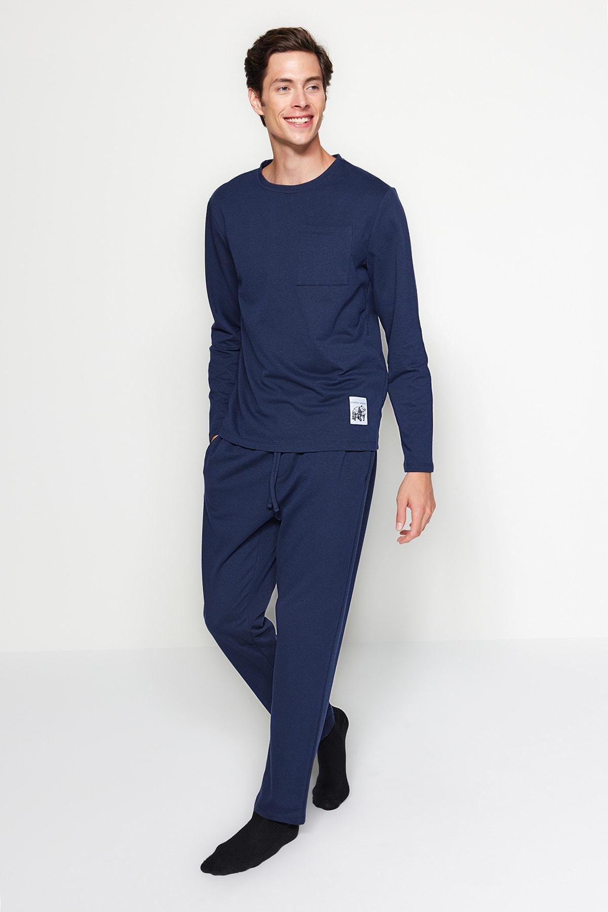 Navy Knitted Pyjamas Set, , large image number 5