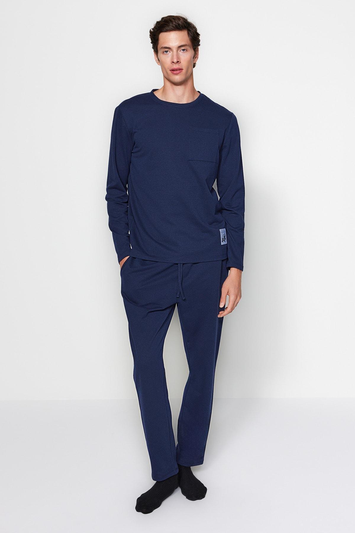 Navy Knitted Pyjamas Set, , large image number 6