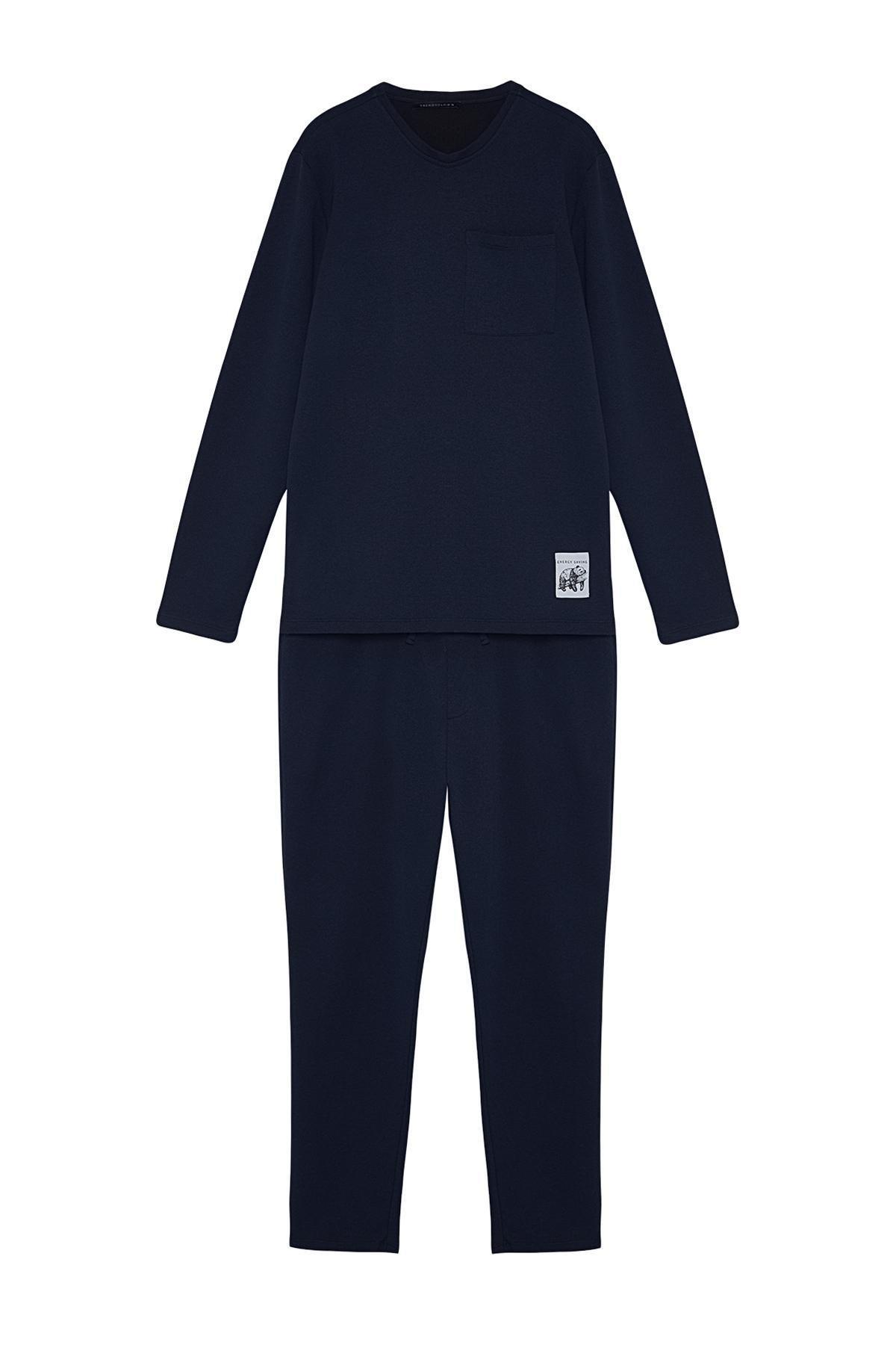 Navy Knitted Pyjamas Set, , large image number 7