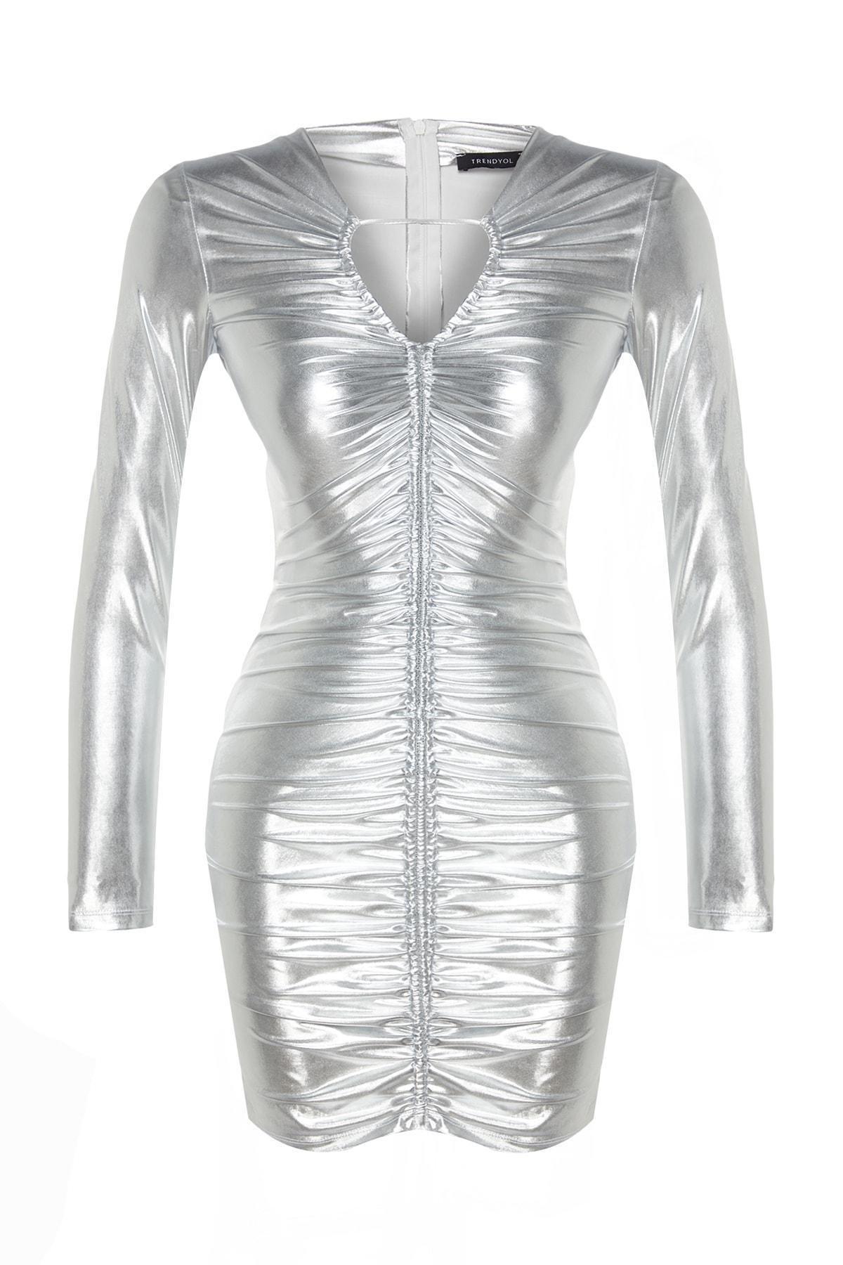 Trendyol - Silver Metallic Fitted Occasion Wear Dress