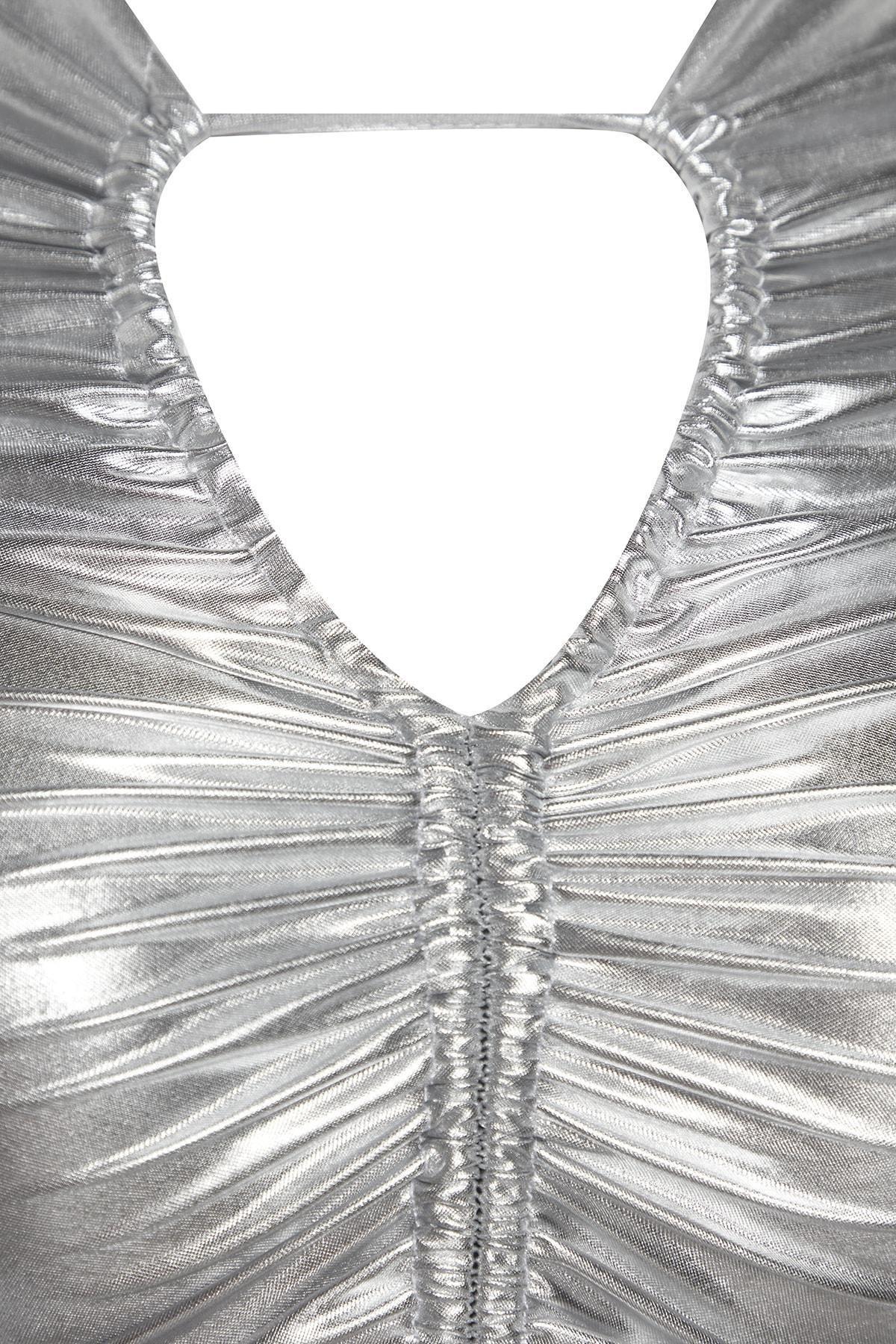 Silver Metallic Fitted Occasion Wear Dress, , large image number 3