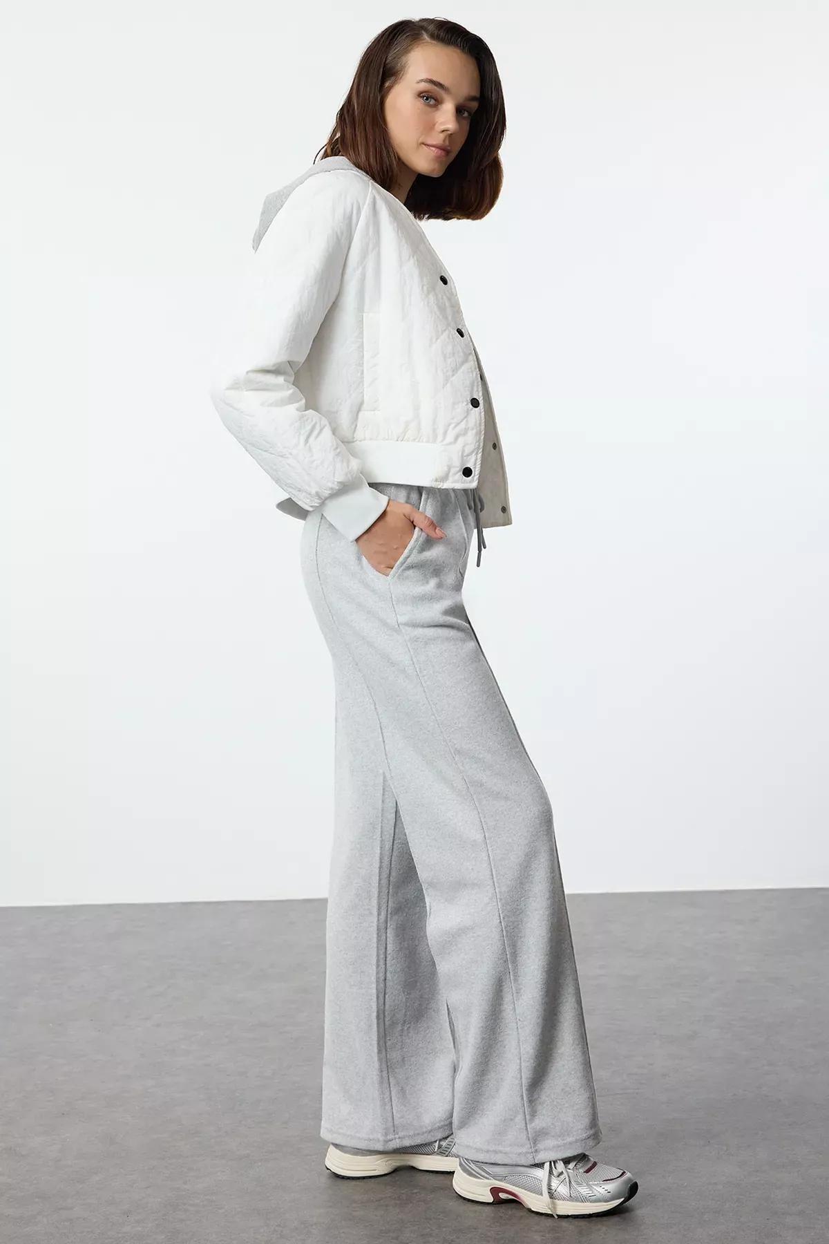Grey Ribbed Wide Leg Sweatpants, C101_1656, large image number 1