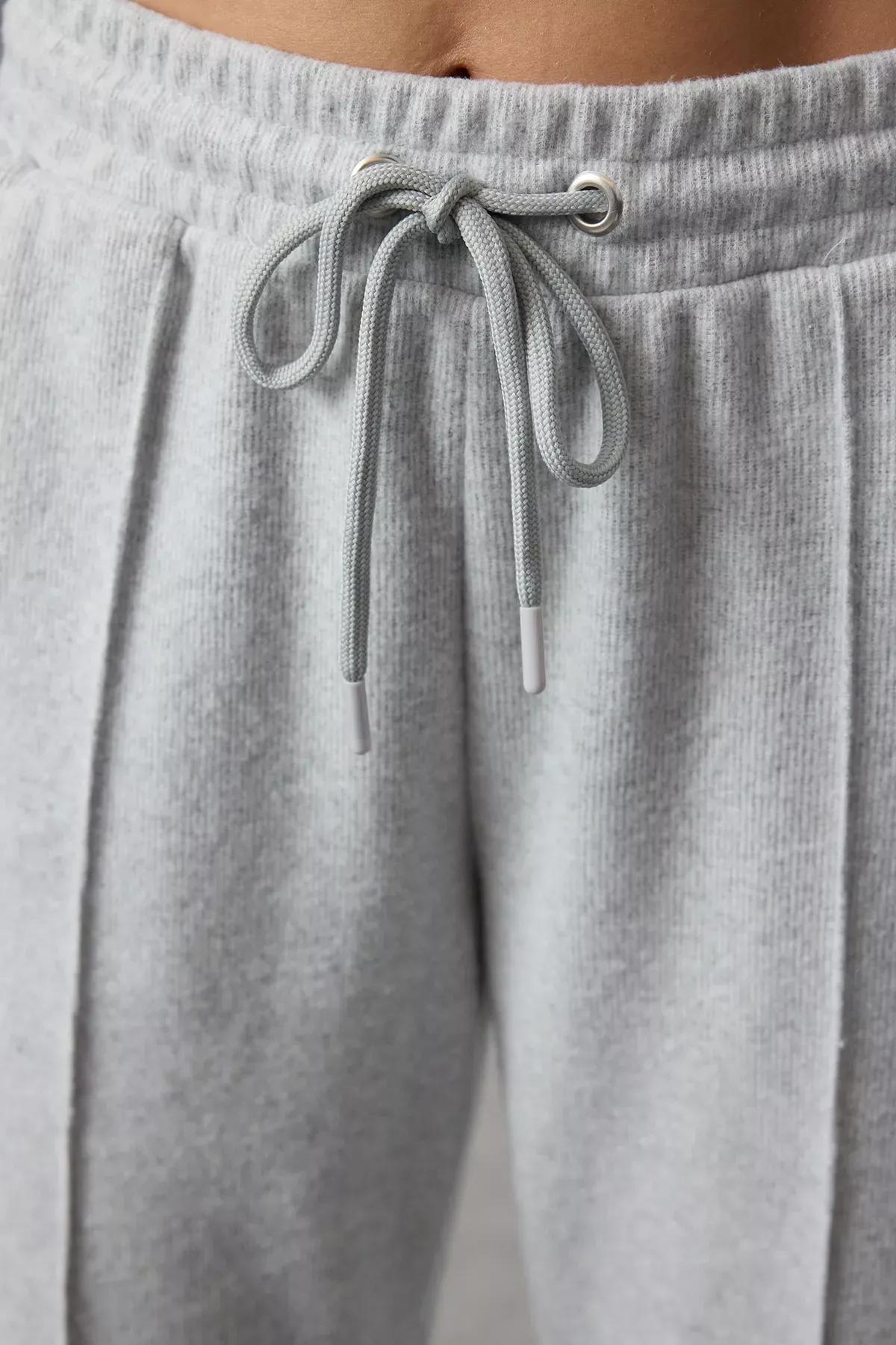 Grey Ribbed Wide Leg Sweatpants, C101_1656, large image number 3