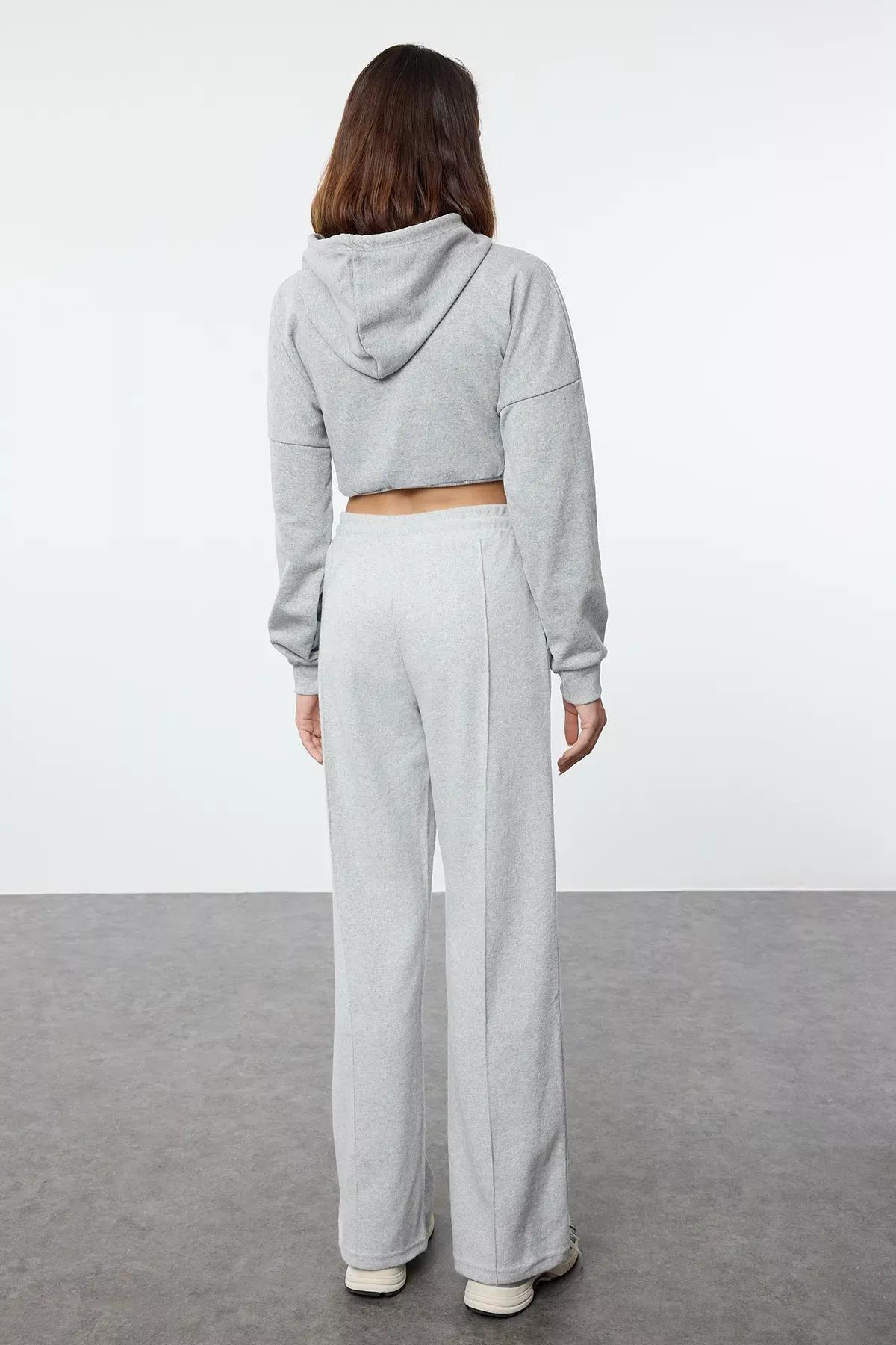 Grey Ribbed Wide Leg Sweatpants, C101_1656, large image number 4