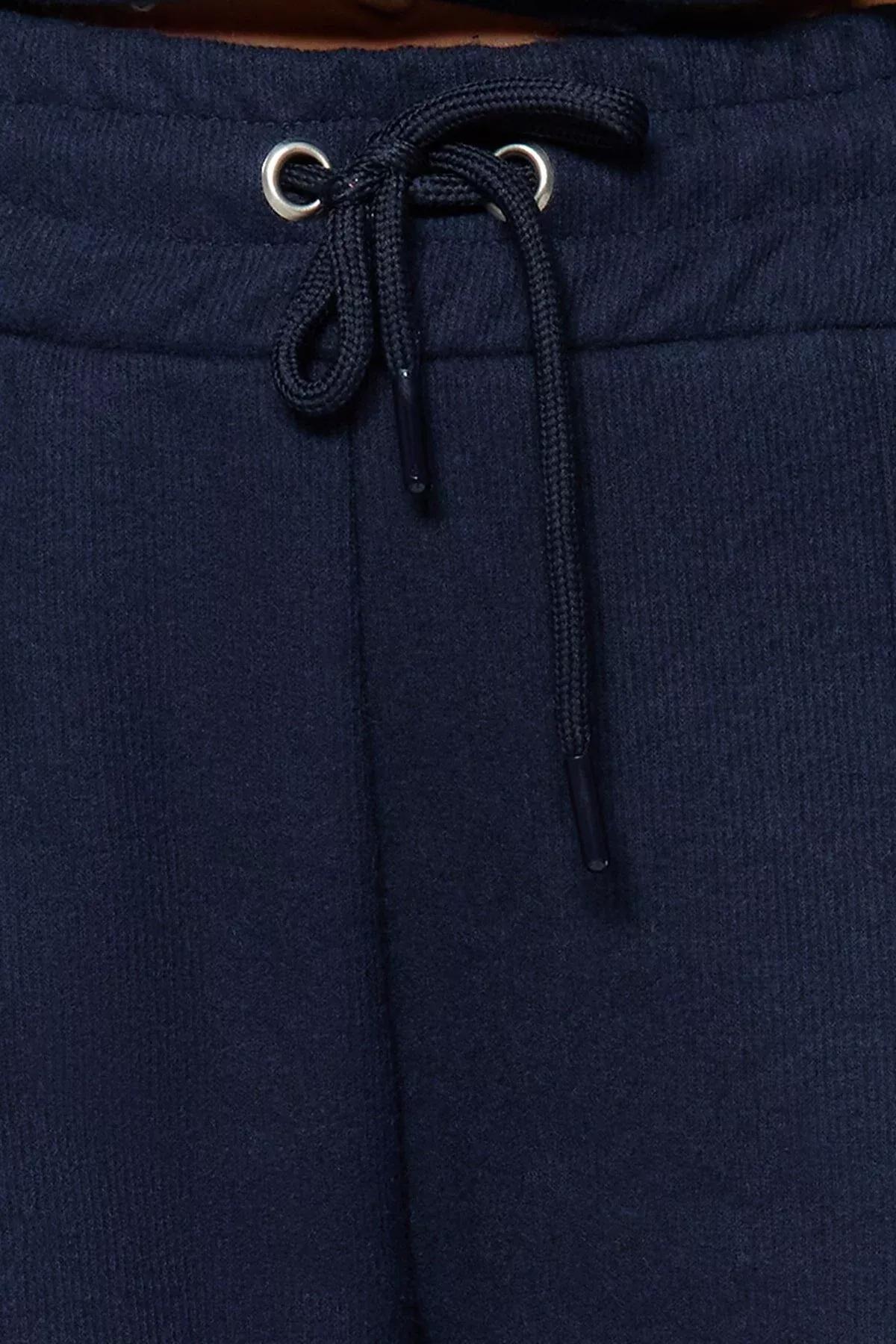 Navy Ribbed Knitted Sweatpants, Navy blue, large image number 4