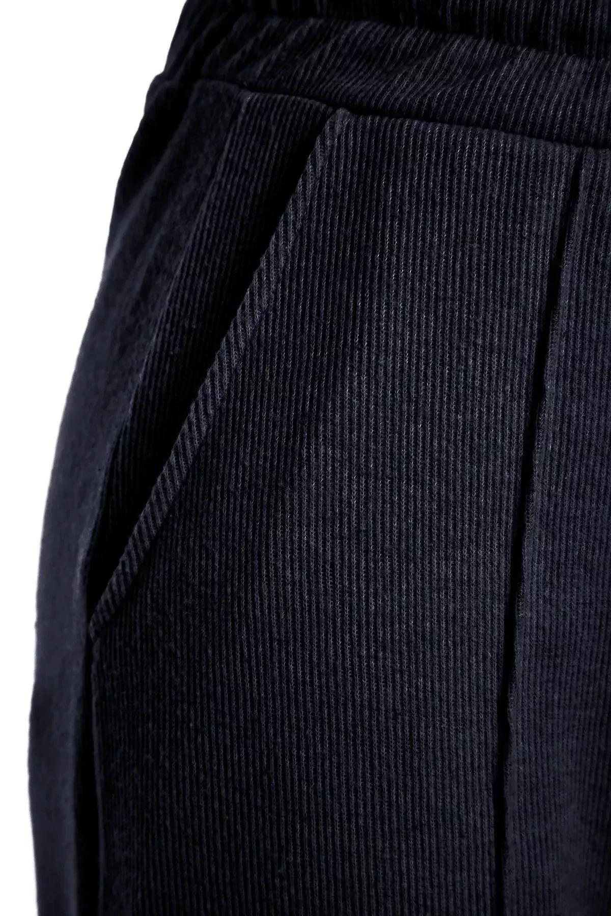 Navy Ribbed Knitted Sweatpants, Navy blue, large image number 6