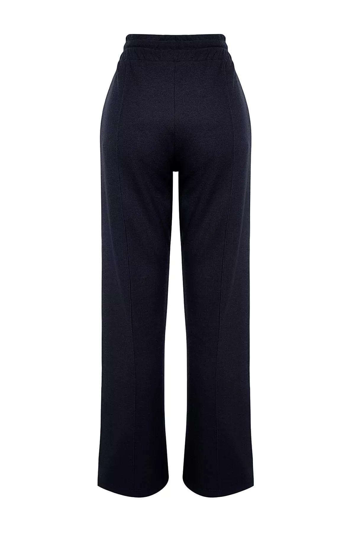 Navy Ribbed Knitted Sweatpants, Navy blue, large image number 7