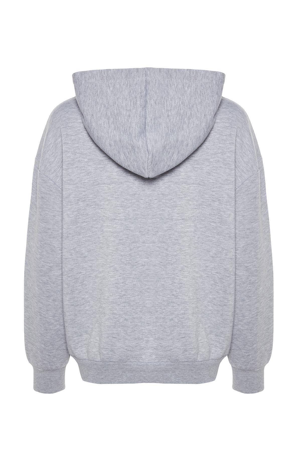 Trendyol - Grey Oversized Knitted Hooded Sweatshirt