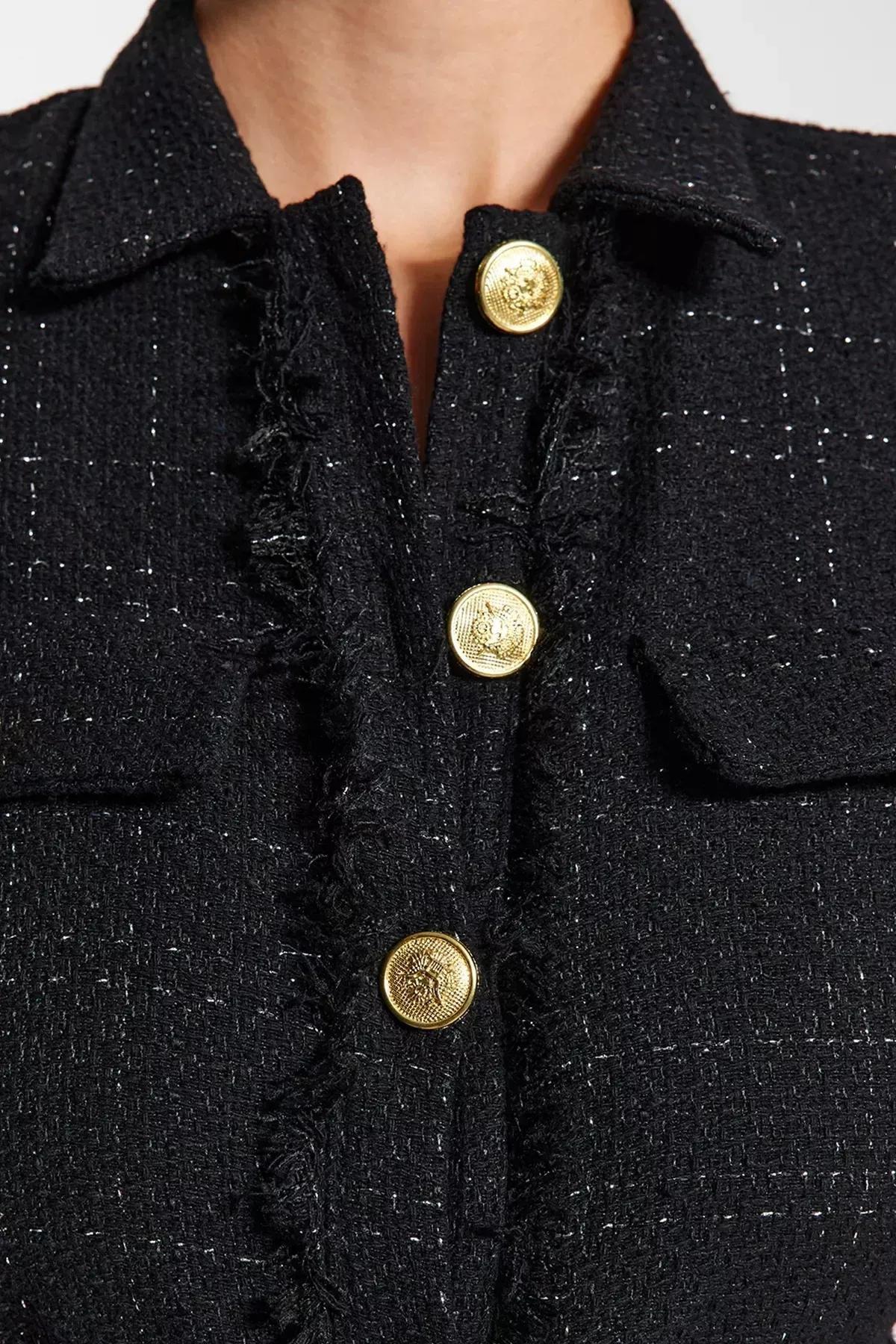 Black Belted Tweed Jumpsuit, BLACK, large image number 4