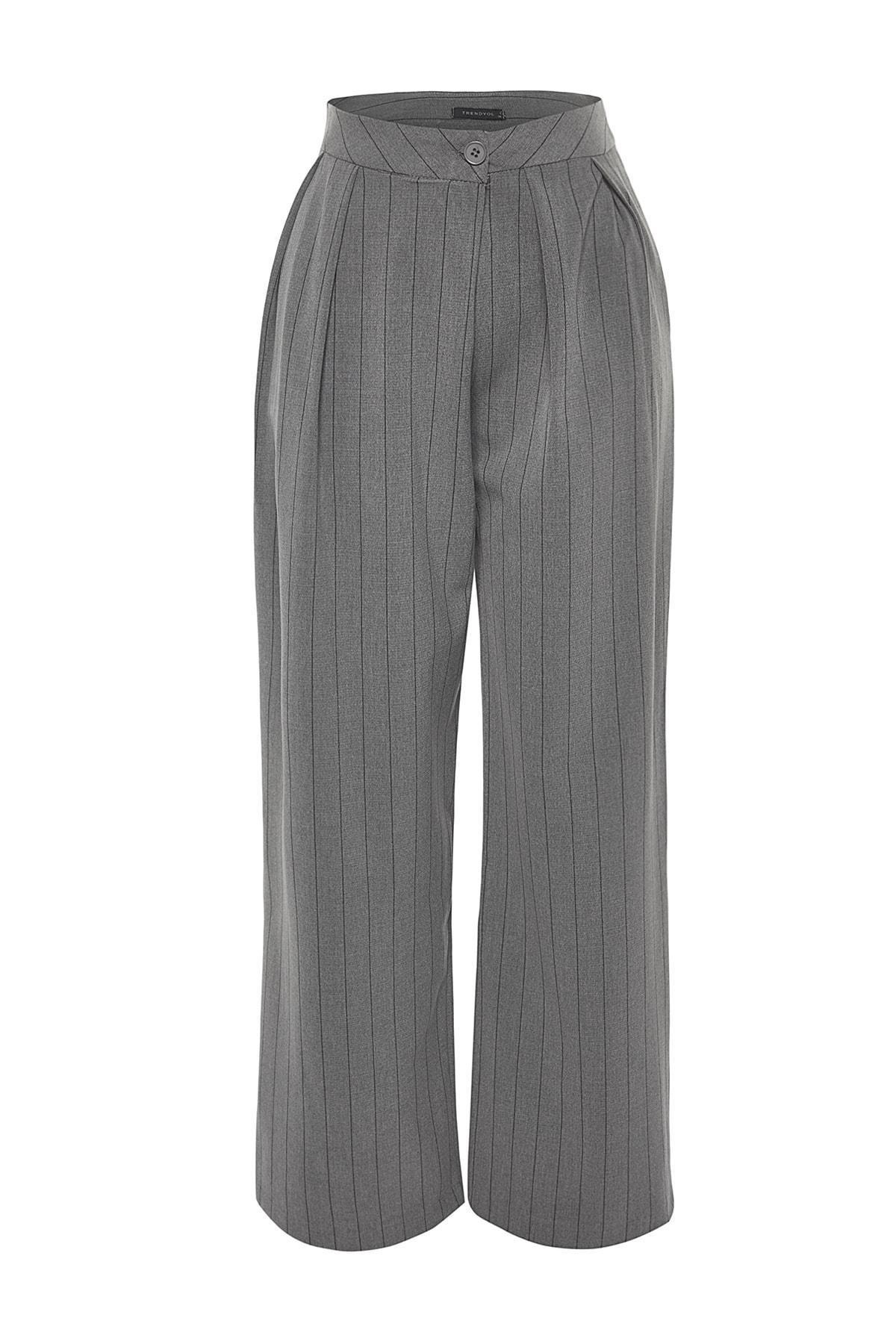 Trendyol - Grey Striped Knitted Trousers