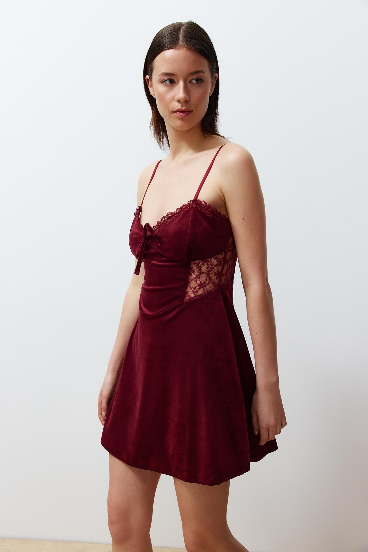 Red Velvet Knitted Occasion Wear Dress, , large image number 2