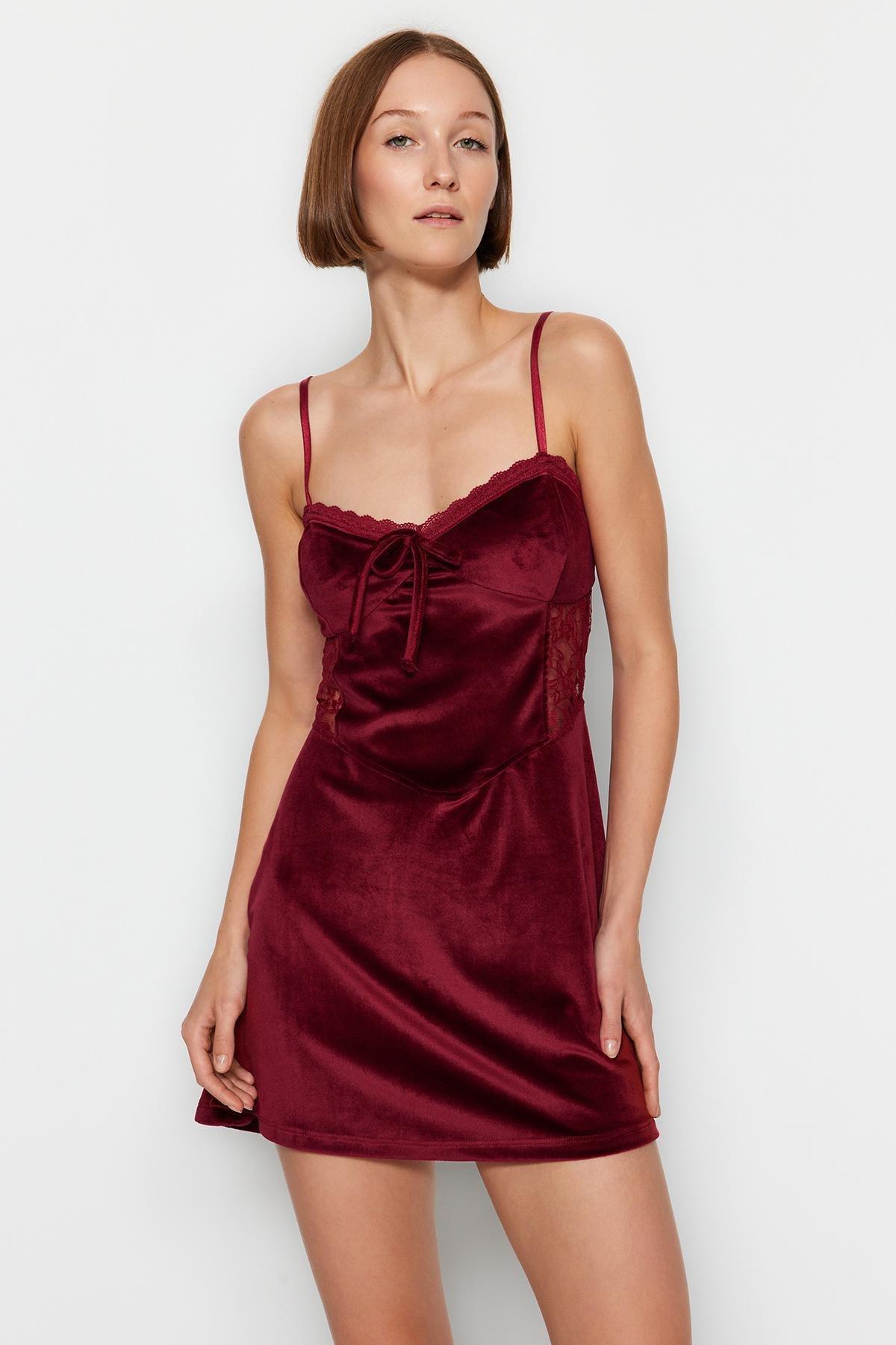 Red Velvet Knitted Occasion Wear Dress, , large image number 3