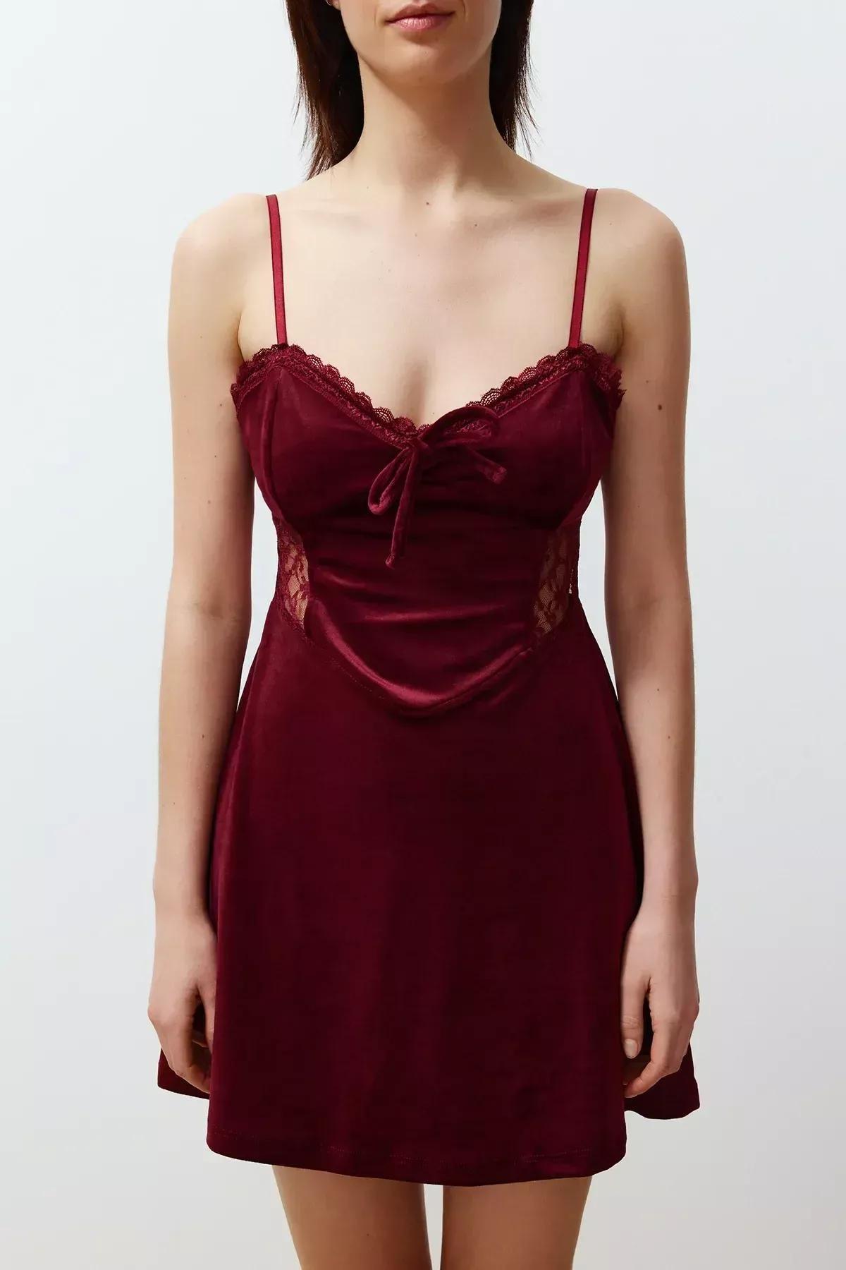 Red Velvet Knitted Occasion Wear Dress, C101_1544, large image number 3