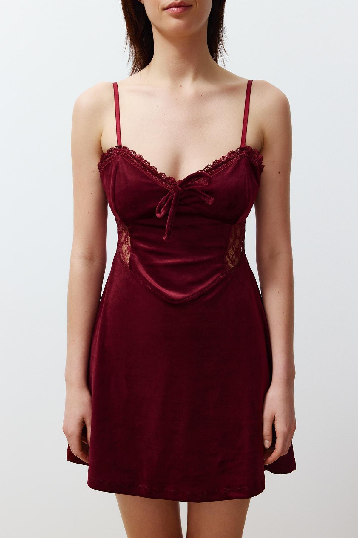 Red Velvet Knitted Occasion Wear Dress, , large image number 5