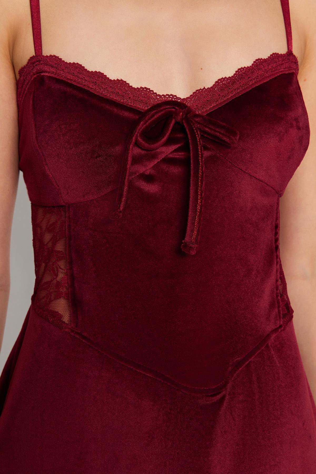 Red Velvet Knitted Occasion Wear Dress, , large image number 6