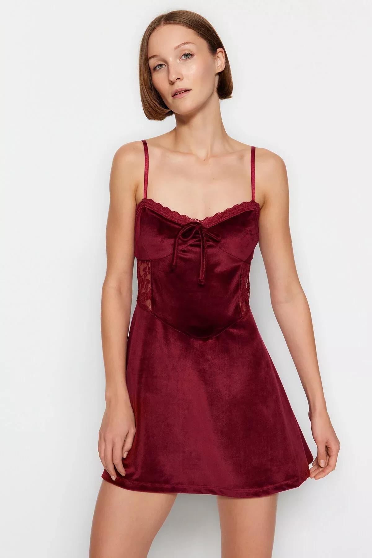 Red Velvet Knitted Occasion Wear Dress, C101_1544, large image number 6