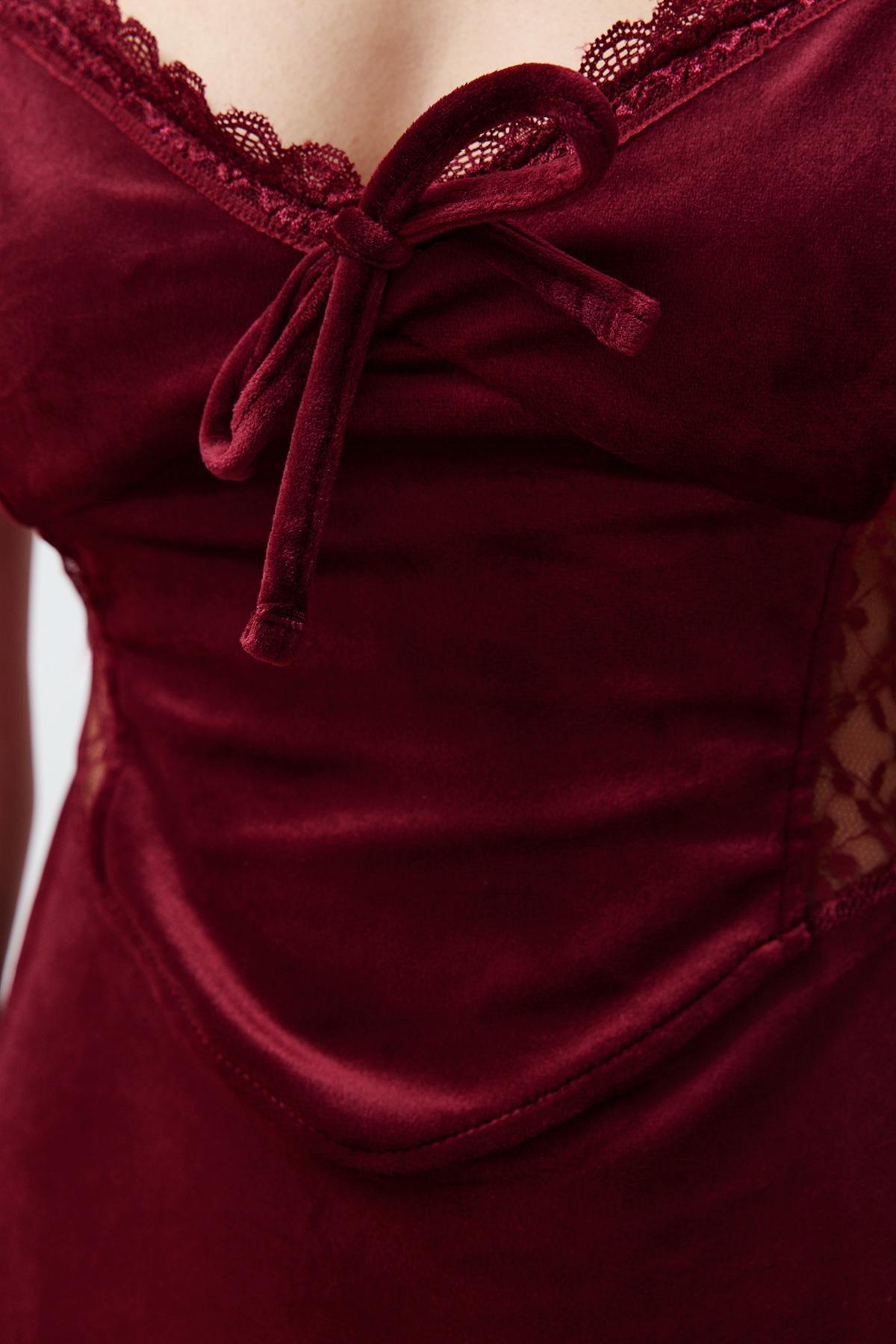 Red Velvet Knitted Occasion Wear Dress, , large image number 8