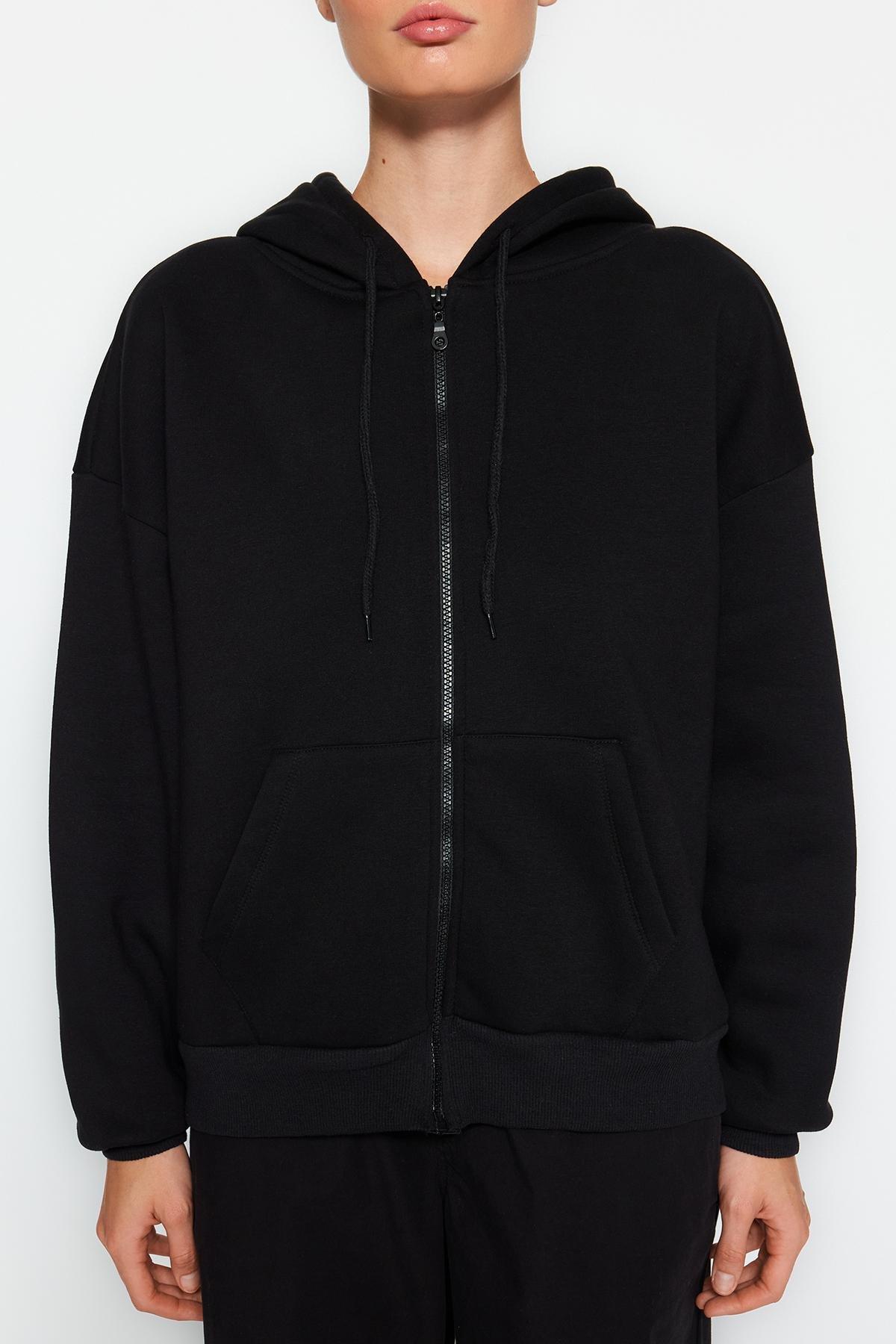 Black Oversize Fleece Hooded Jacket, , large image number 3