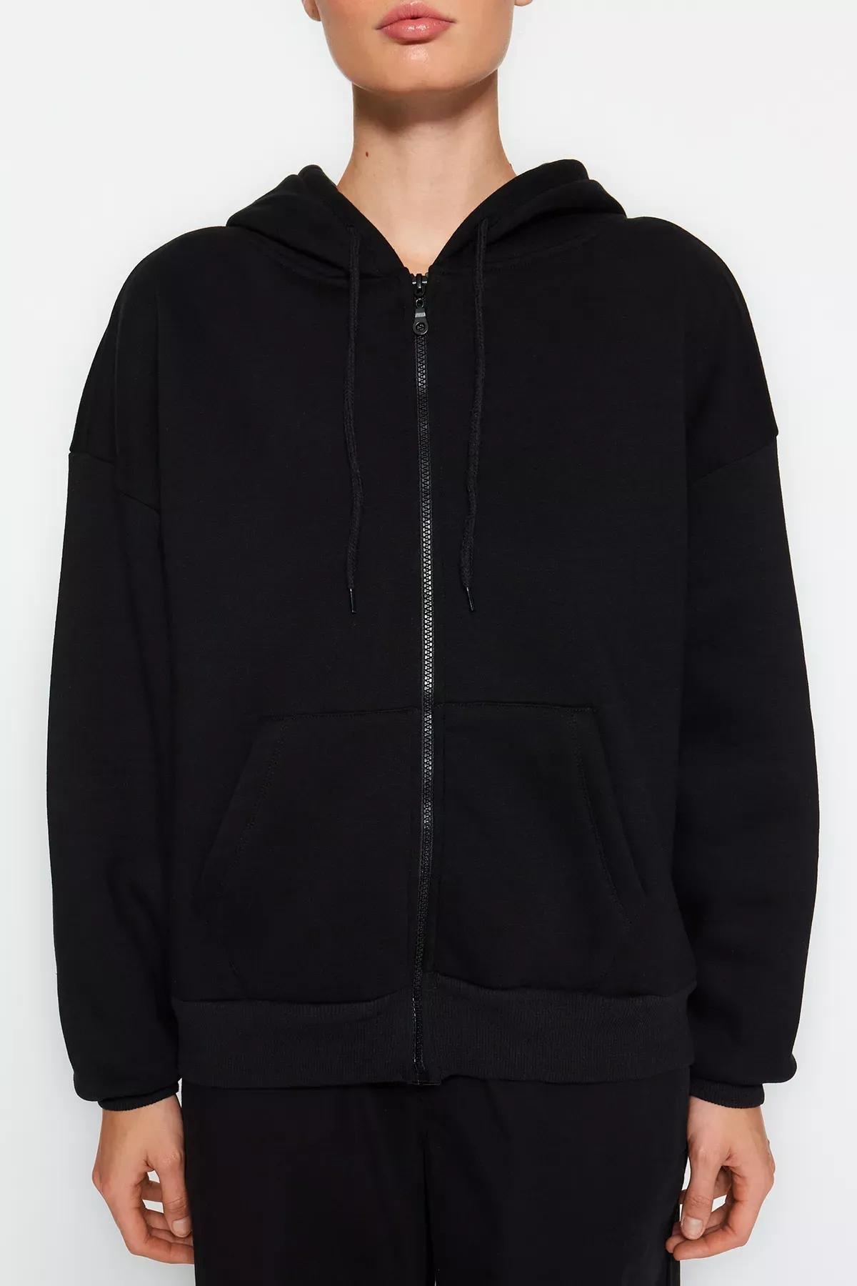 Black Oversize Fleece Hooded Jacket, , large image number 3