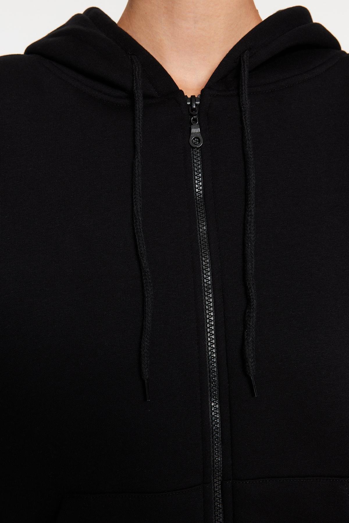 Black Oversize Fleece Hooded Jacket, , large image number 4