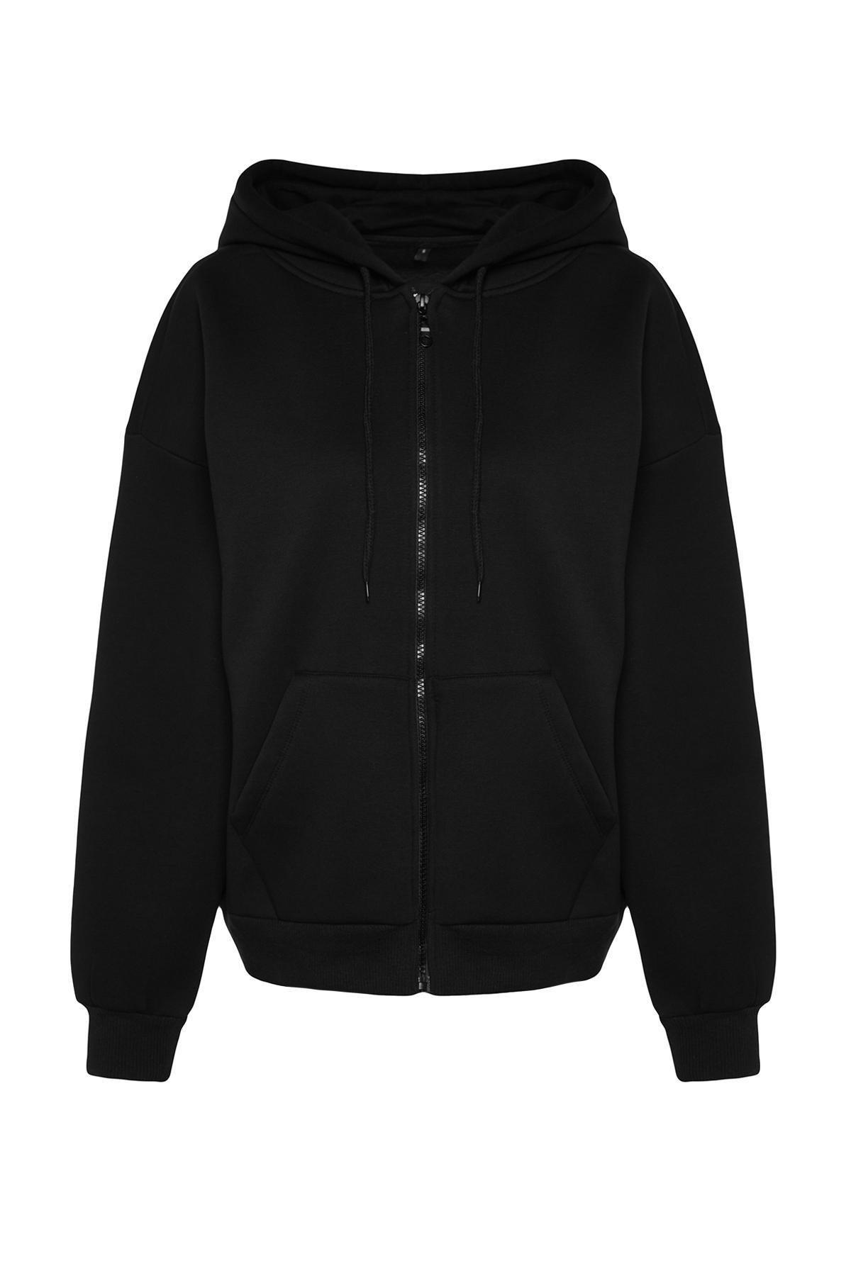 Black Oversize Fleece Hooded Jacket, , large image number 5