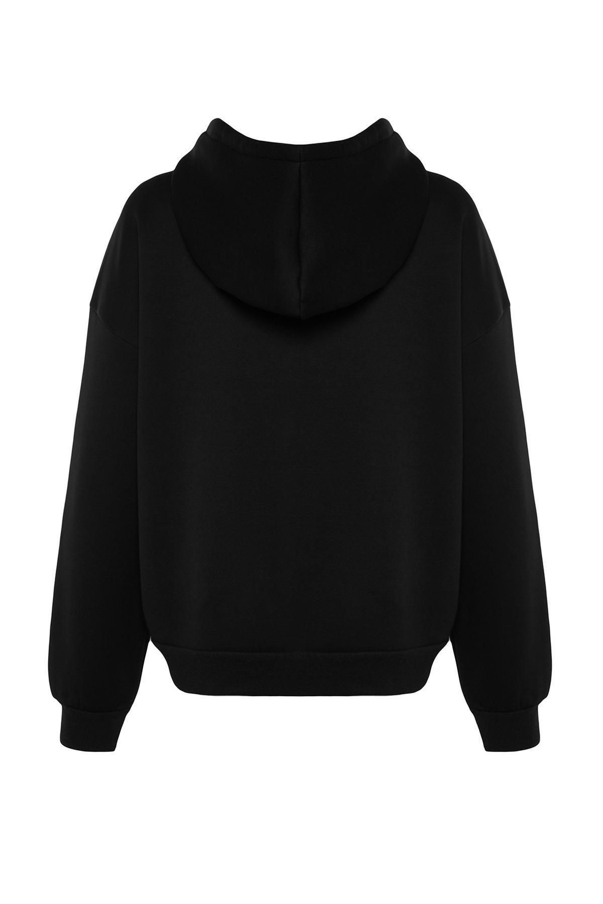 Black Oversize Fleece Hooded Jacket, , large image number 6
