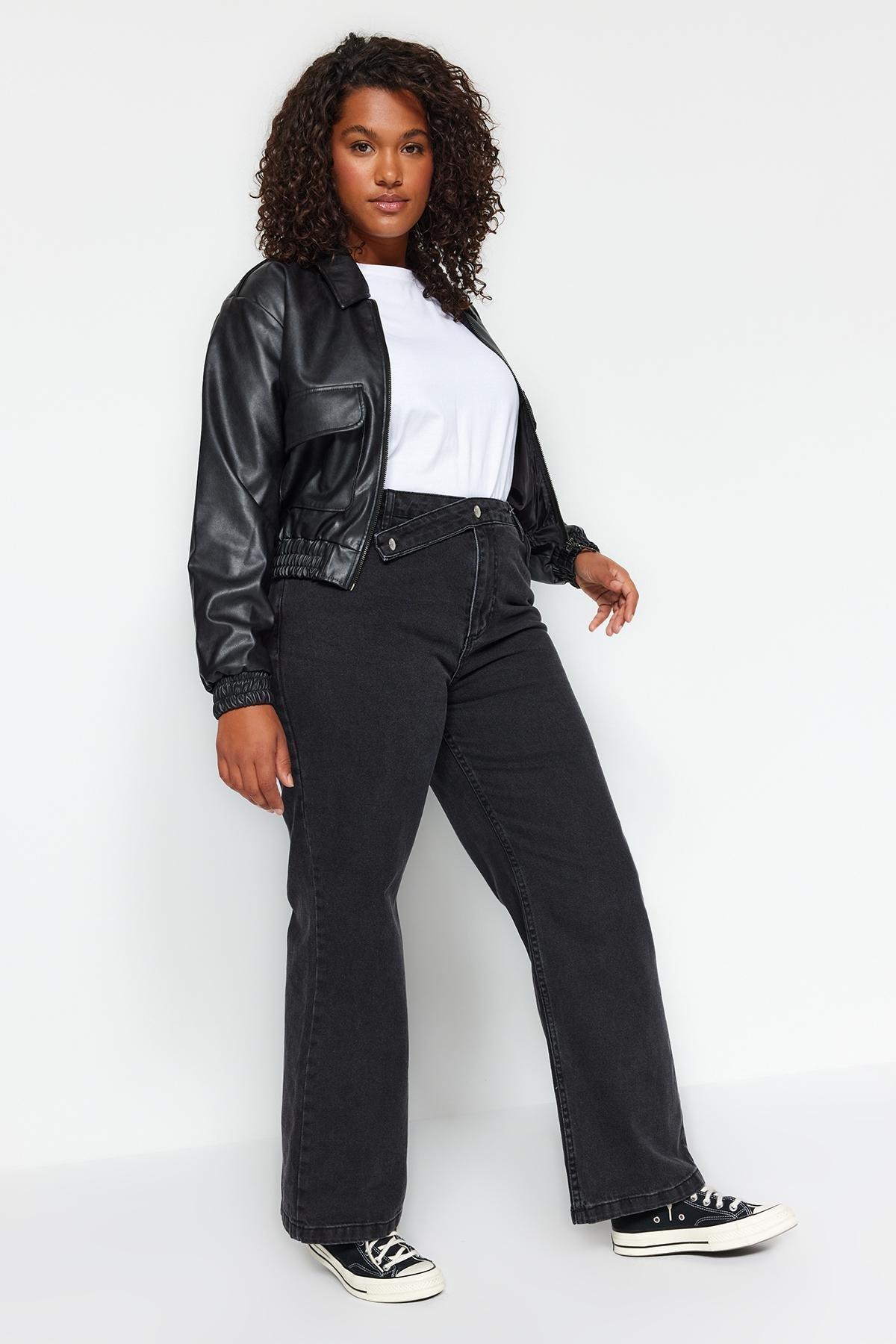 Black Wide-Cut Jeans, , large image number 1