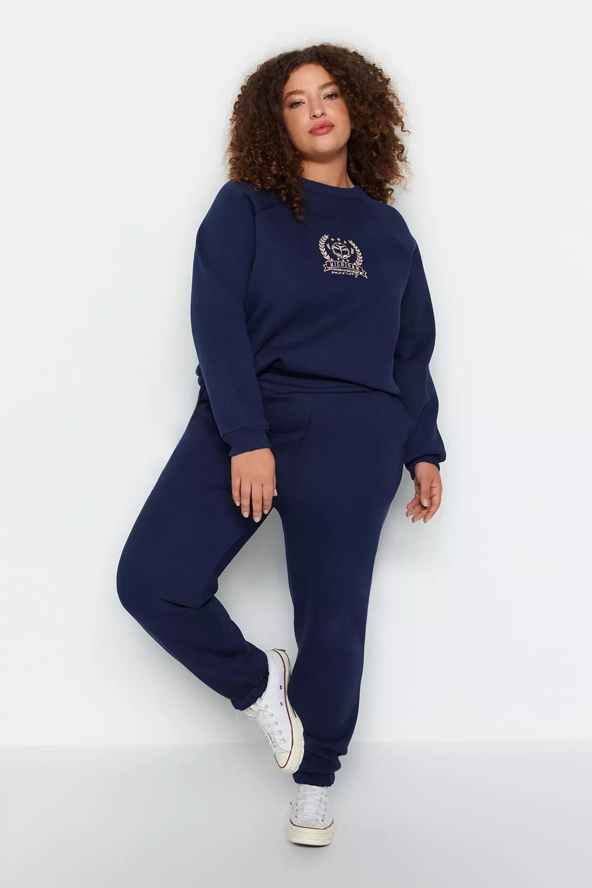 Navy Fleece Knitted Sweatpants, , large image number 0