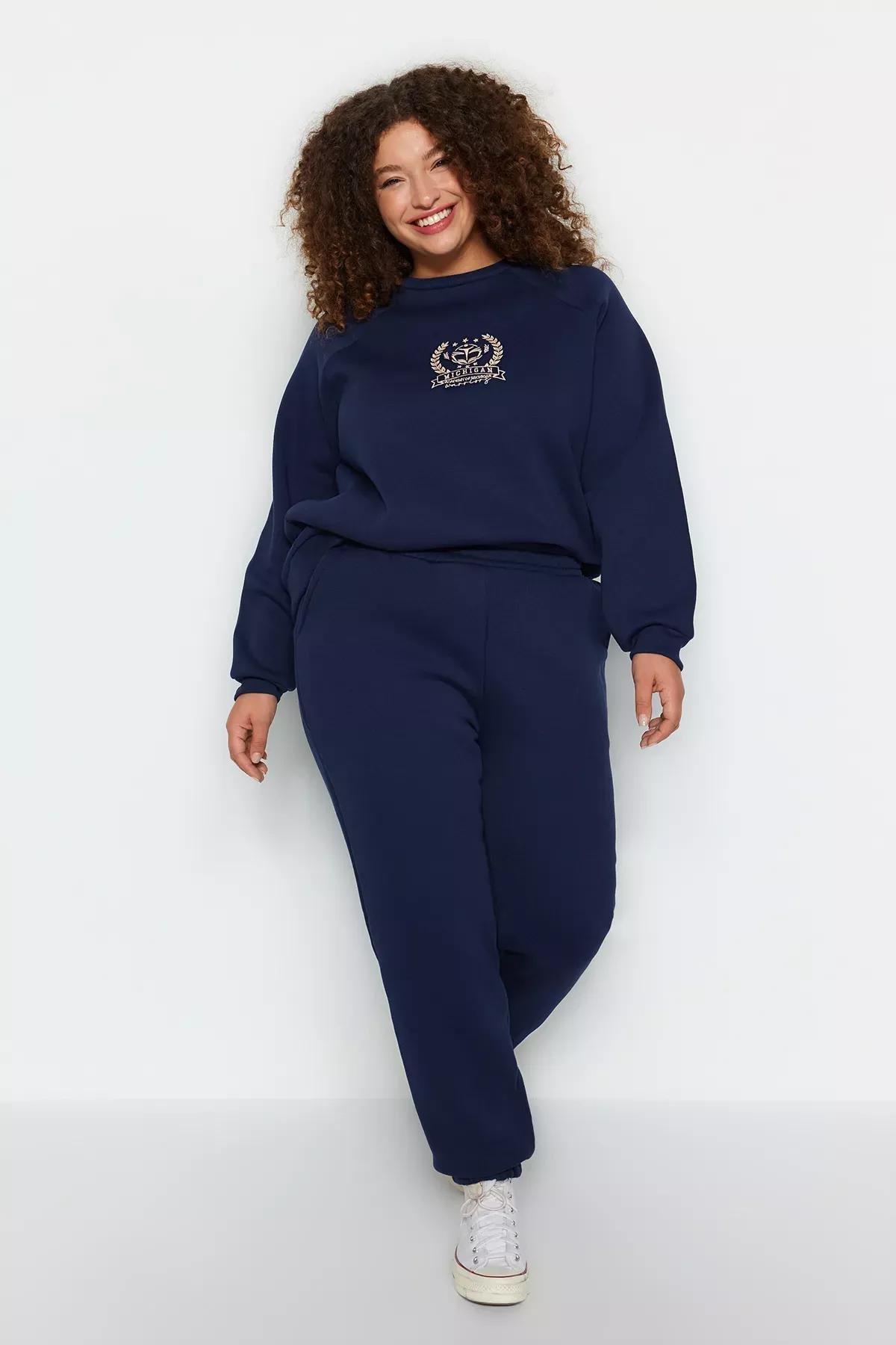 Navy Fleece Knitted Sweatpants, , large image number 2