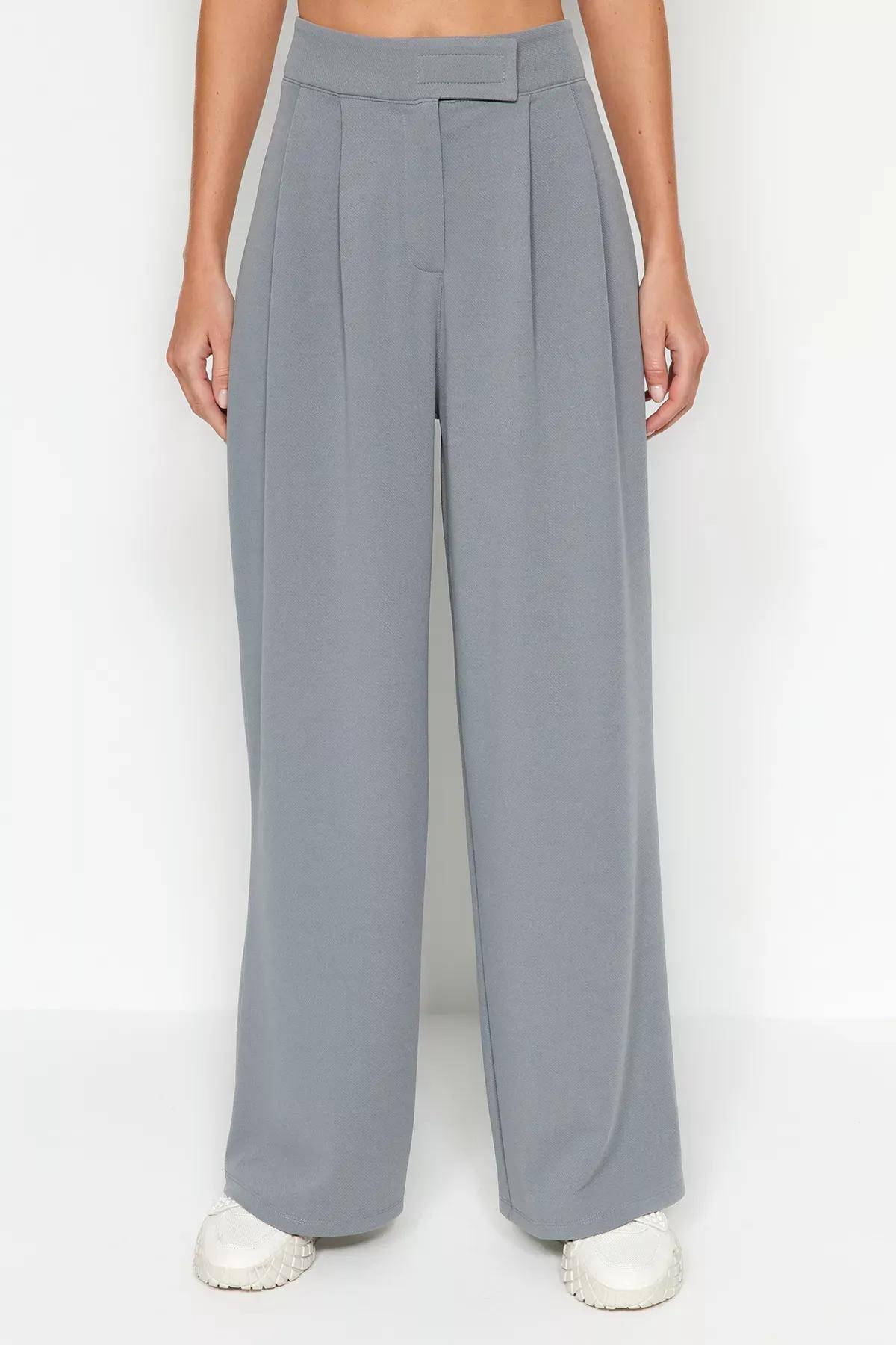 Grey High Waist Wide Leg Knitted Trousers, C101_1653, large image number 3