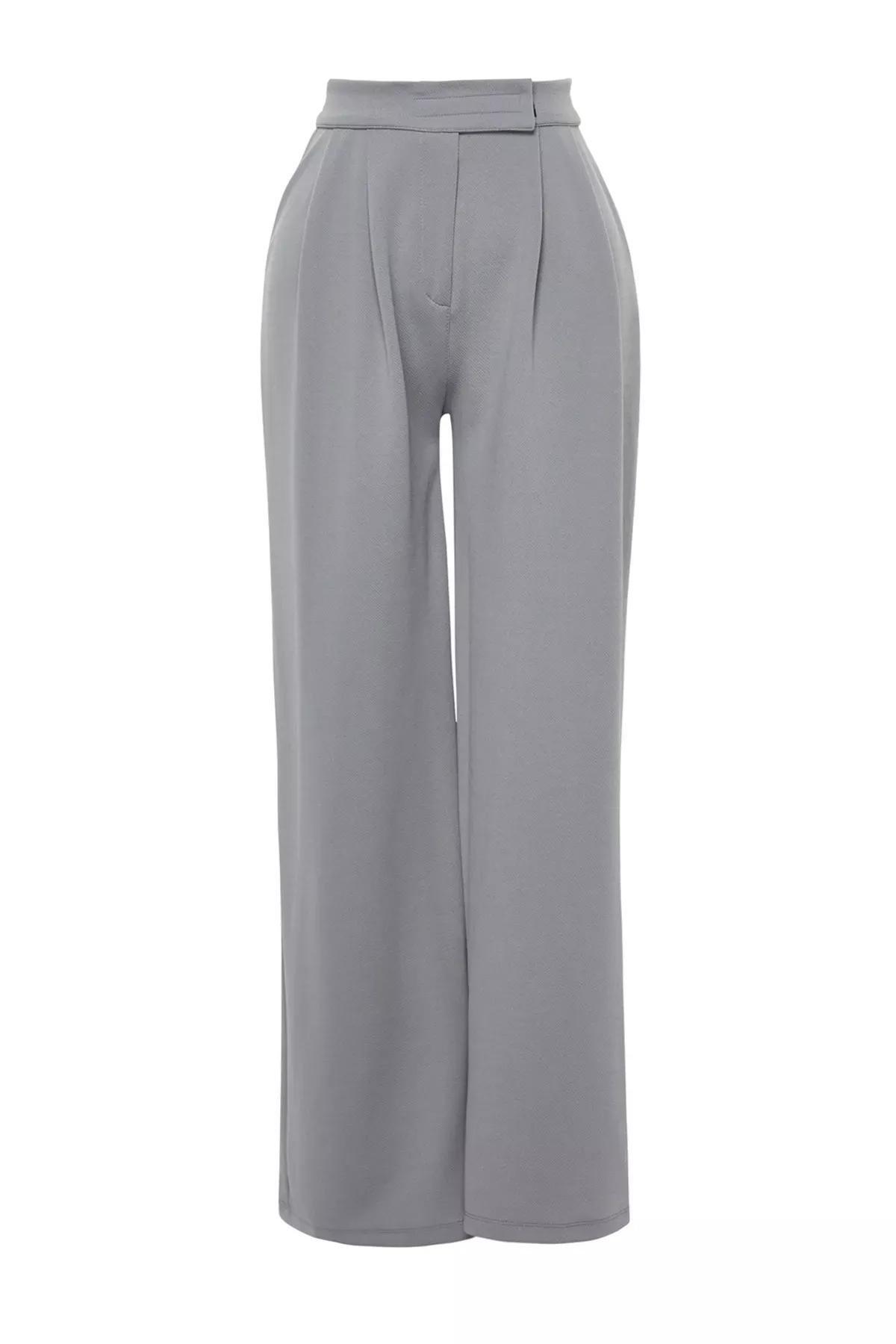 Grey High Waist Wide Leg Knitted Trousers, C101_1653, large image number 5