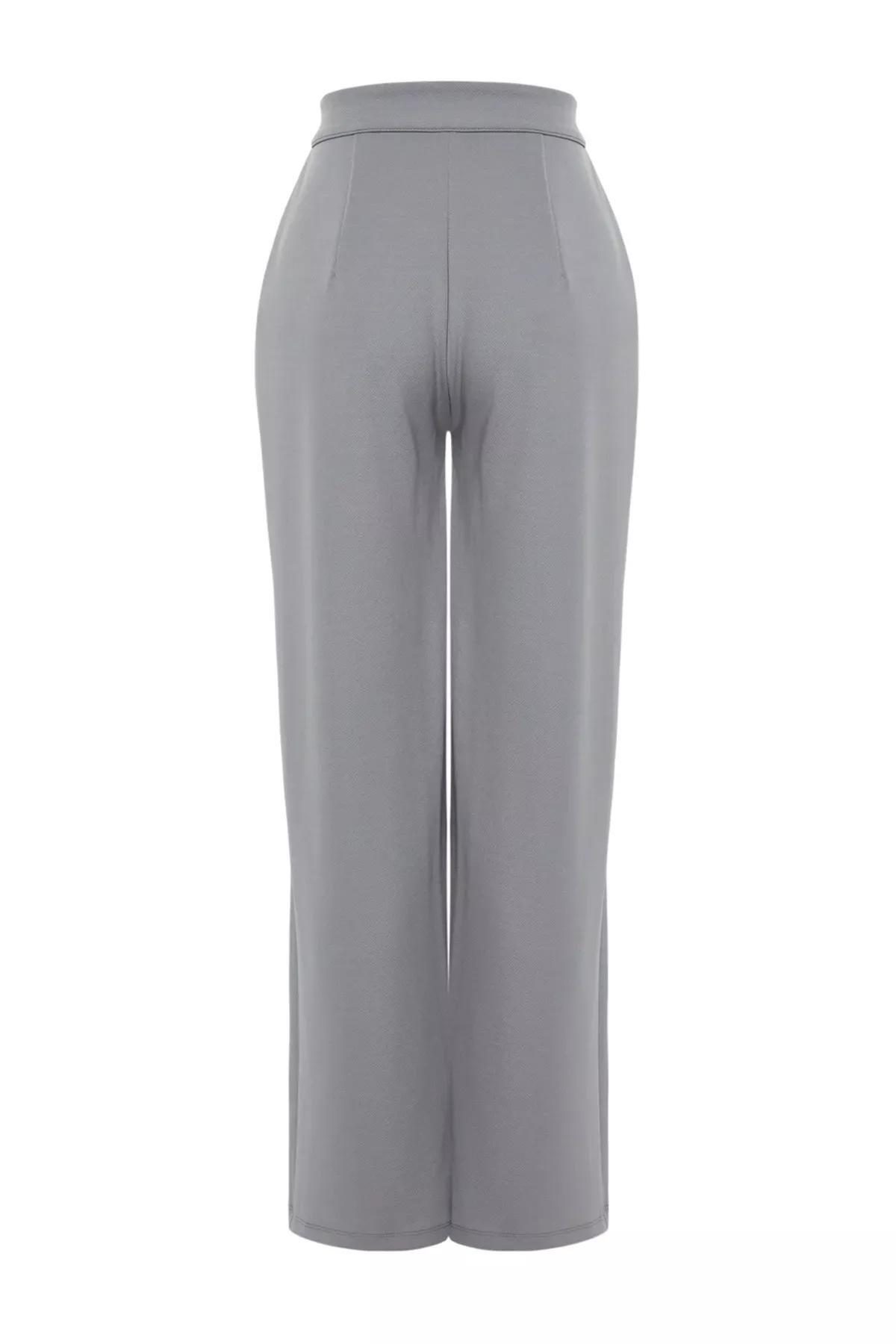 Grey High Waist Wide Leg Knitted Trousers, C101_1653, large image number 7