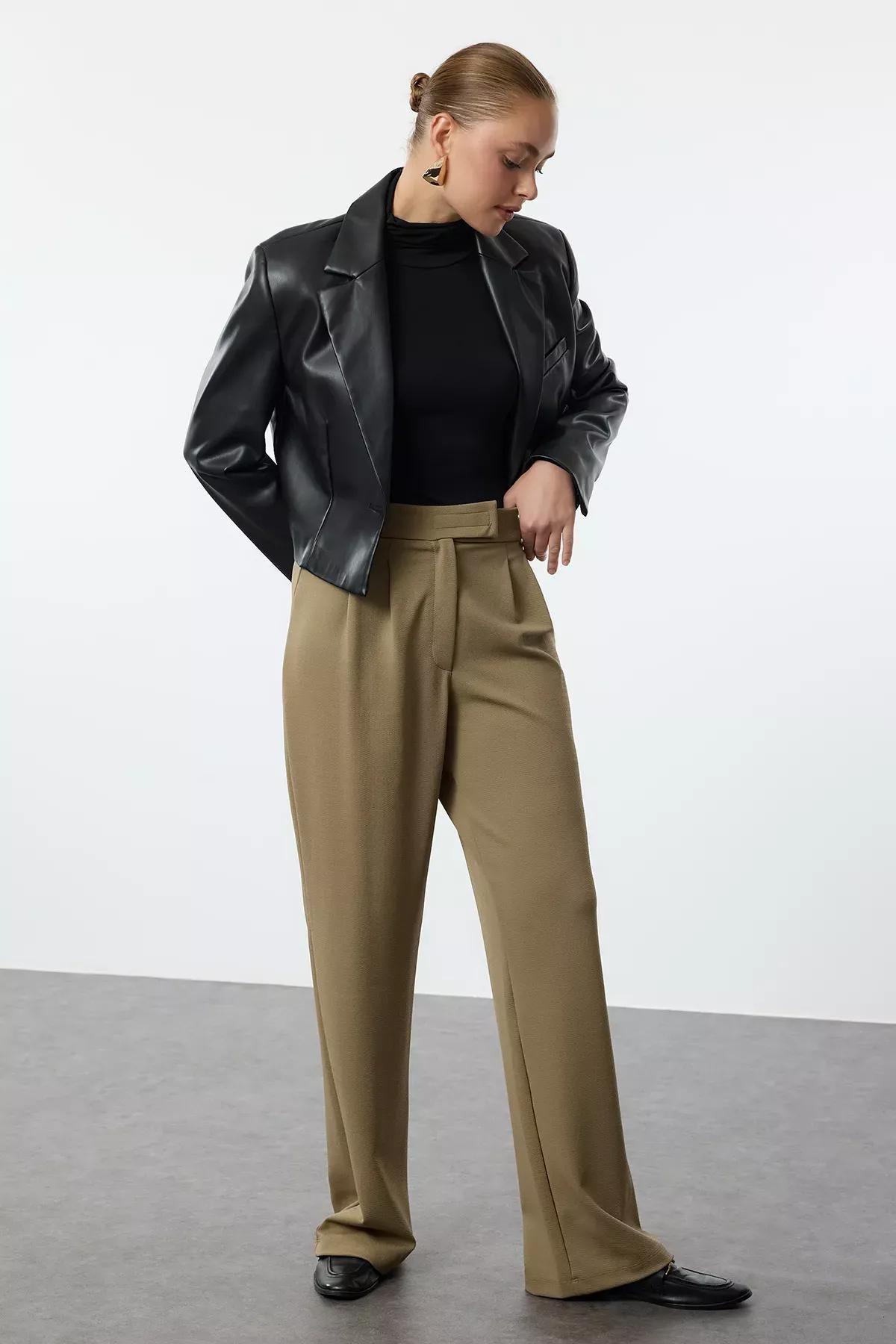 Green Pleated Wide Trousers, , large image number 1