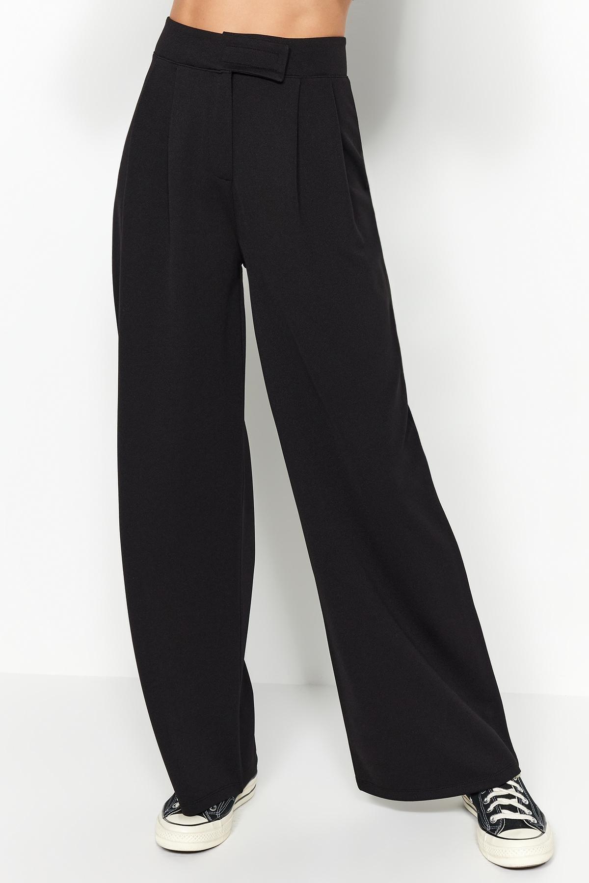Black High Waist Pleated Wide Pants, , large image number 2