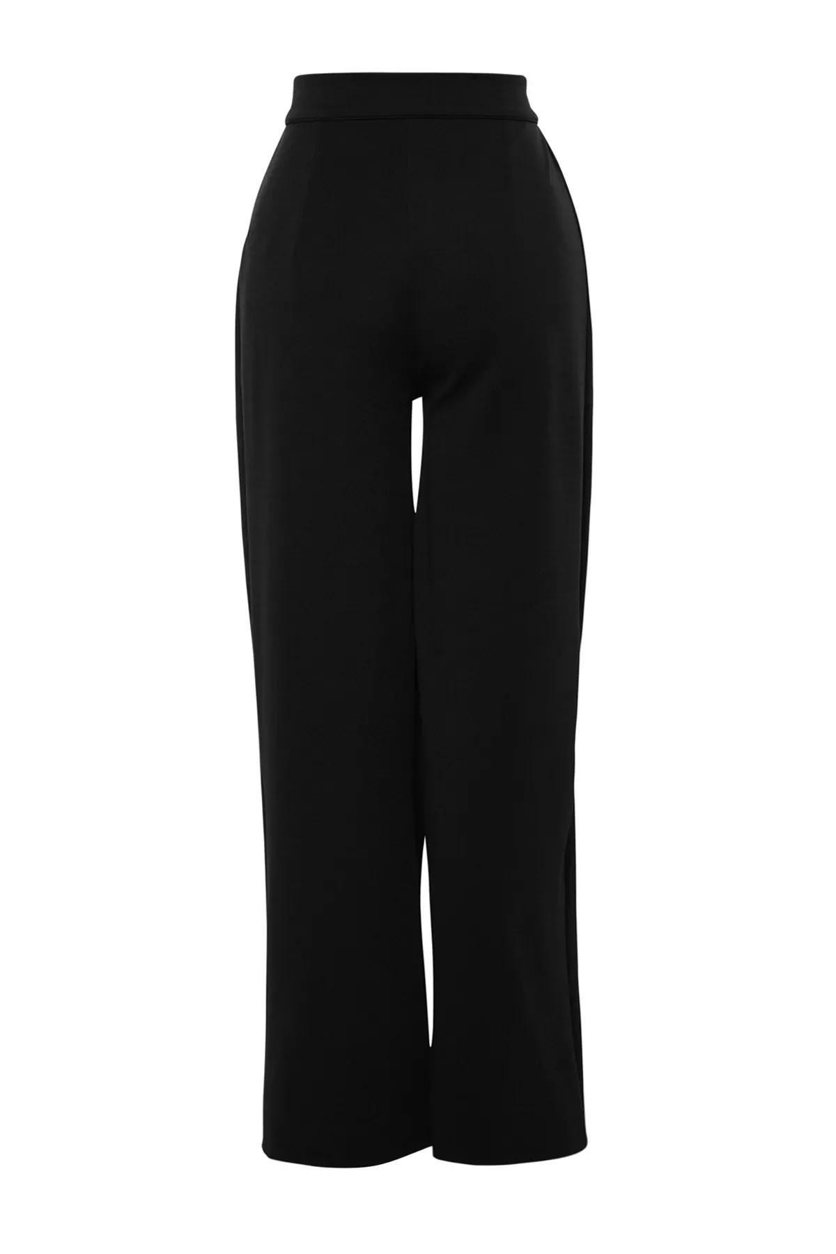 Black High Waist Pleated Wide Pants, BLACK, large image number 7