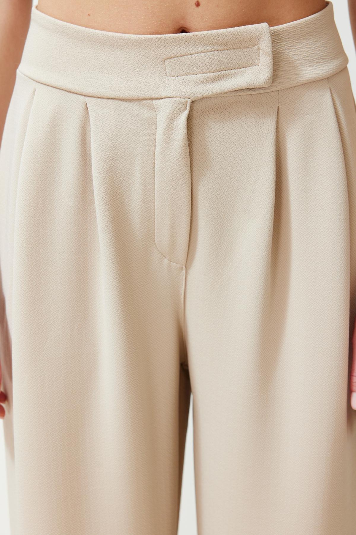Stone Belt Velcro High Waist Pleated Wide Leg Trousers TWOAW24PL00177, Einzeln, , large image number 5
