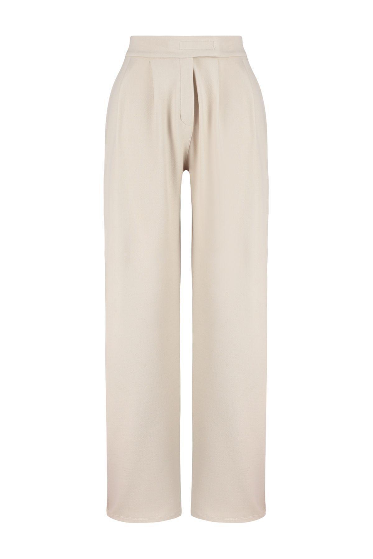 Stone Belt Velcro High Waist Pleated Wide Leg Trousers TWOAW24PL00177, Einzeln, , large image number 6