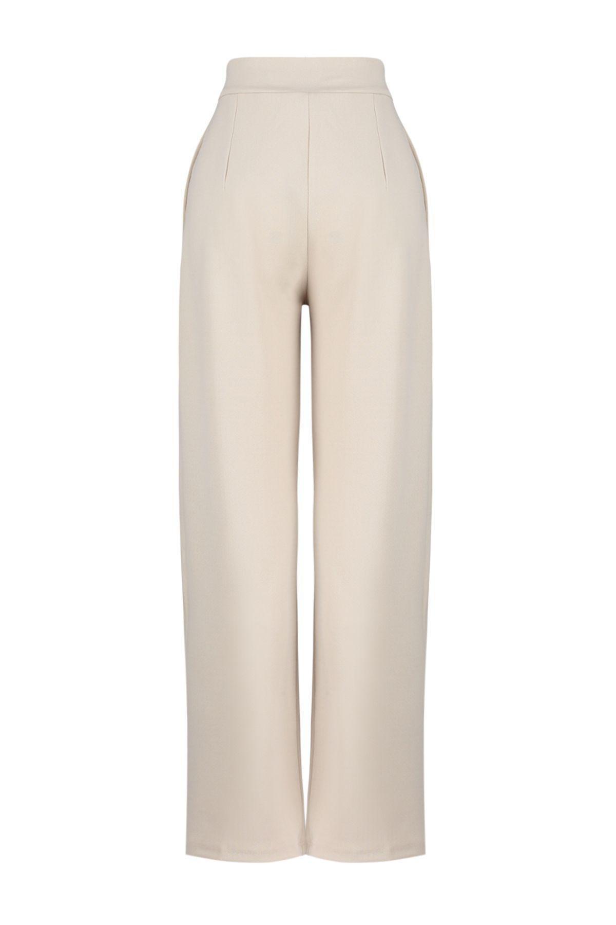 Stone Belt Velcro High Waist Pleated Wide Leg Trousers TWOAW24PL00177, Einzeln, , large image number 7