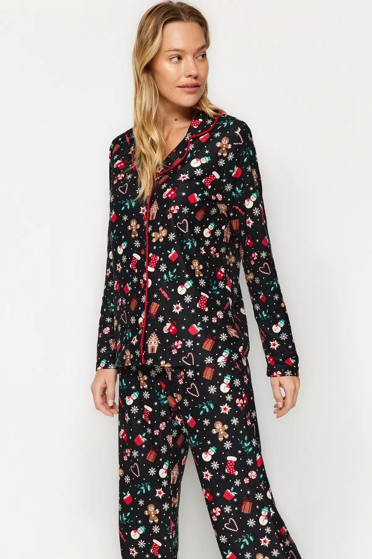 Black Christmas Knitted Pyjamas Set, BLACK, large image number 3