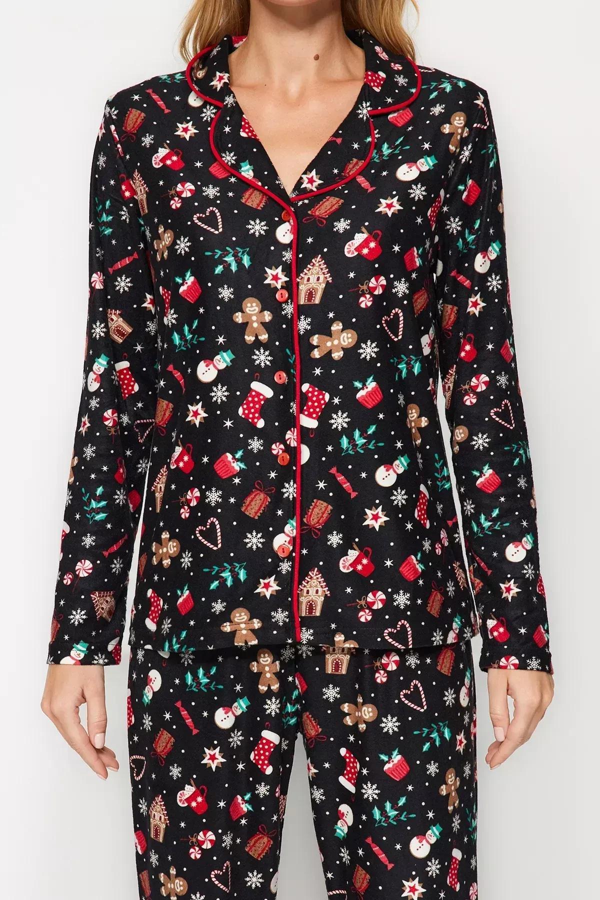 Black Christmas Knitted Pyjamas Set, BLACK, large image number 4