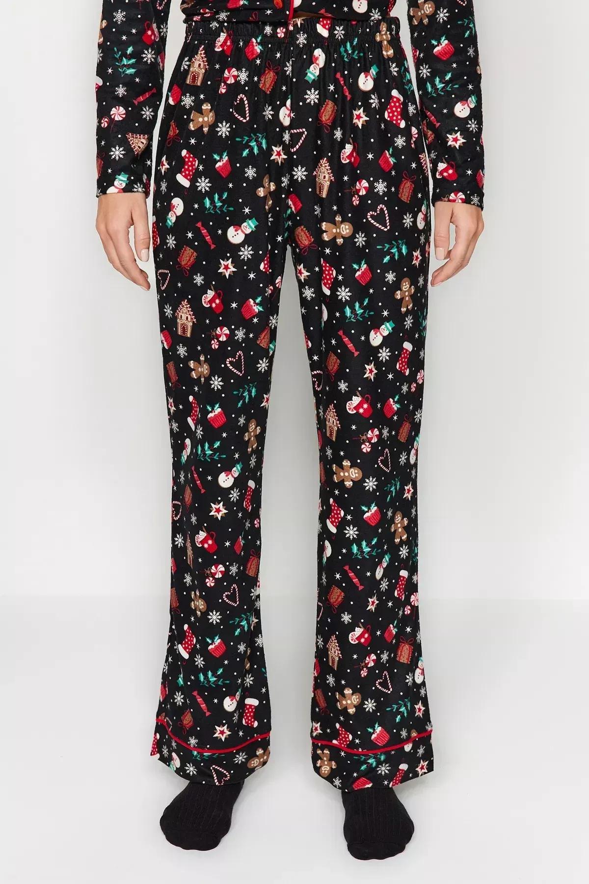 Black Christmas Knitted Pyjamas Set, BLACK, large image number 6