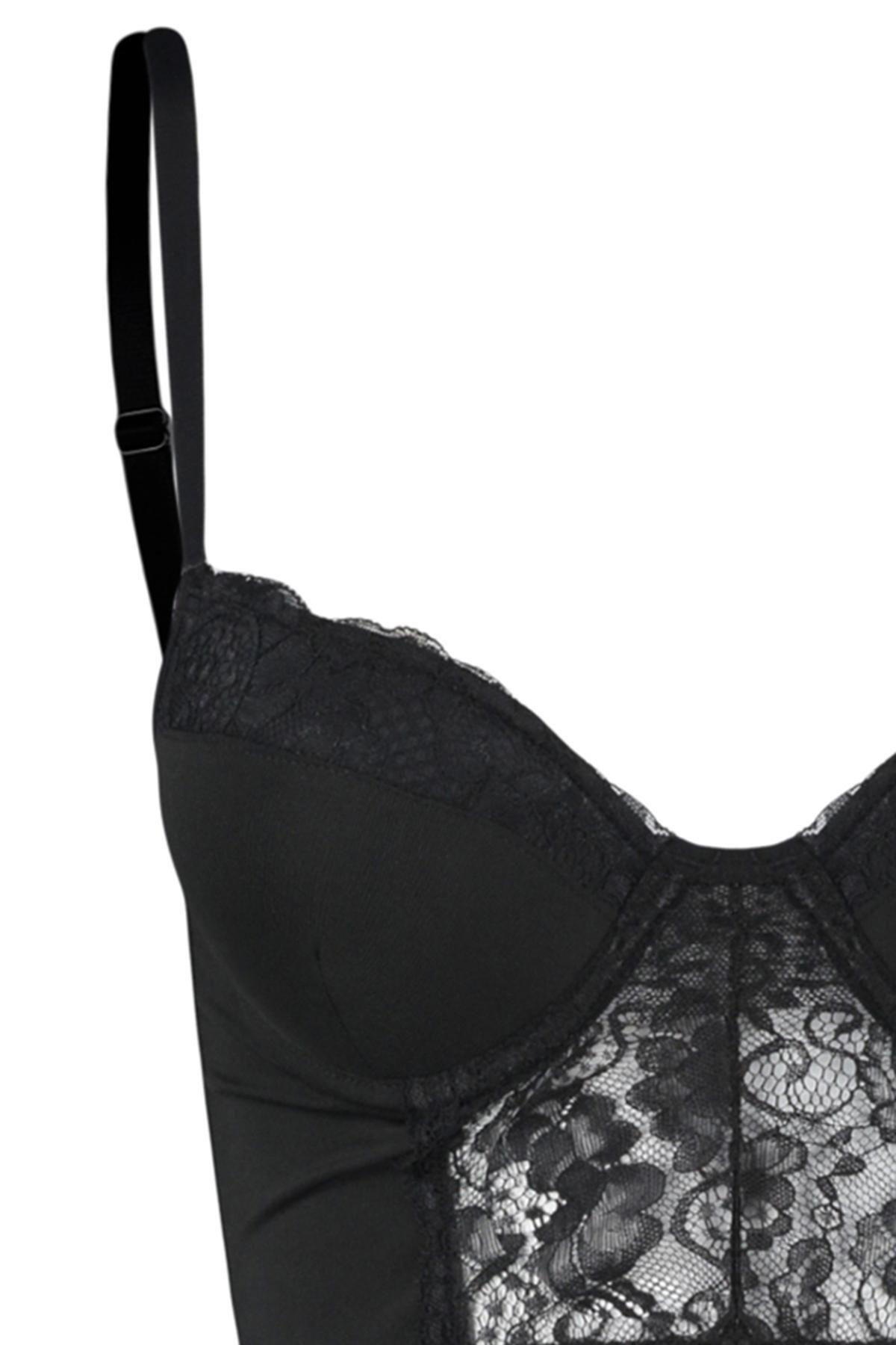 Black Laced Detailed Push Up Bra, , large image number 5