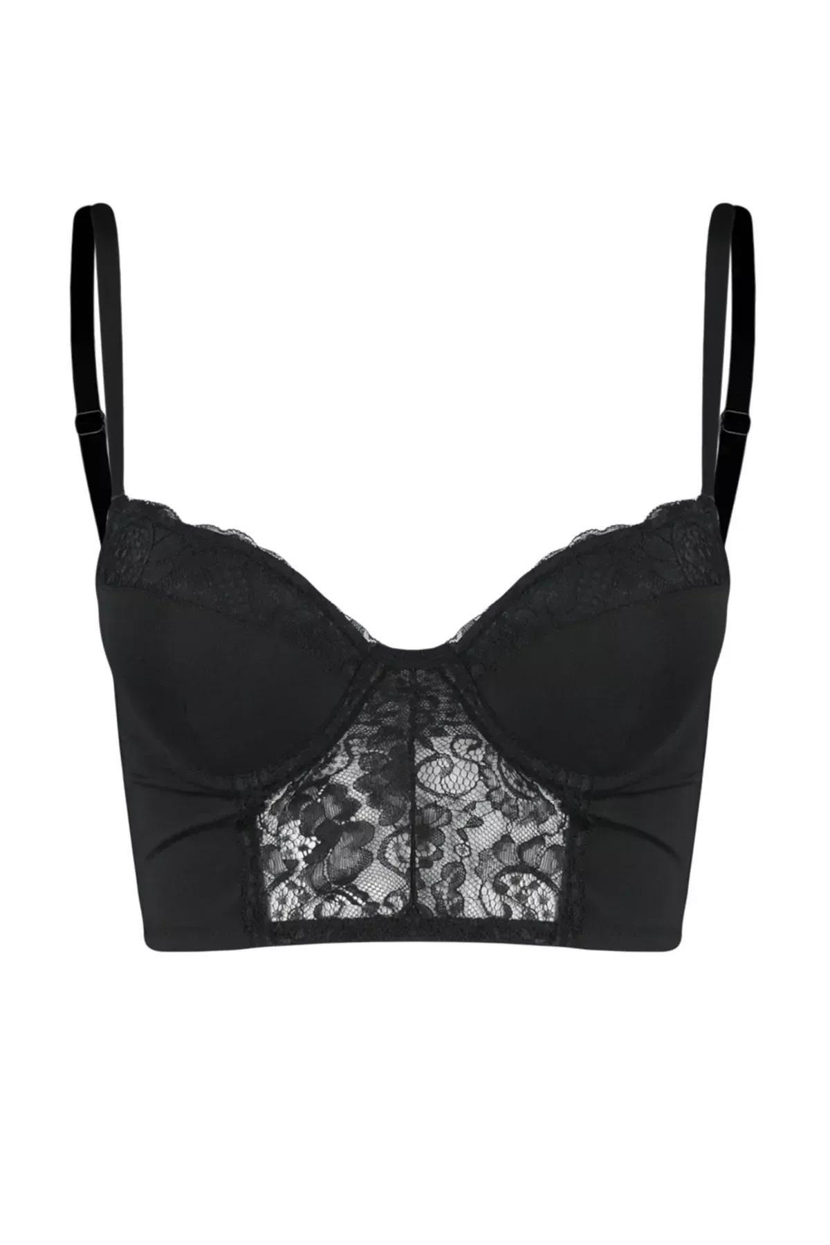 Black Laced Detailed Push Up Bra, , large image number 5
