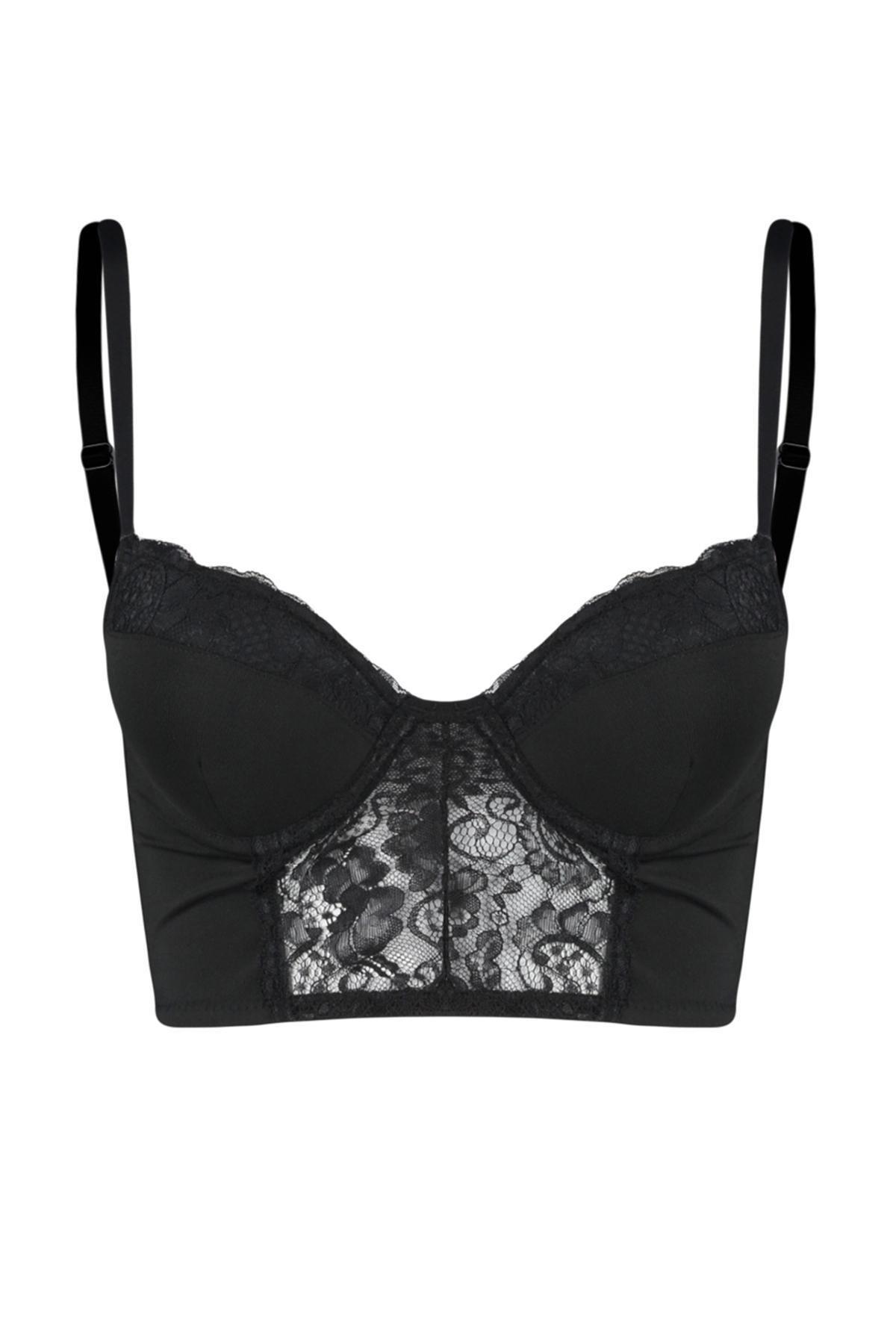 Black Laced Detailed Push Up Bra, , large image number 6