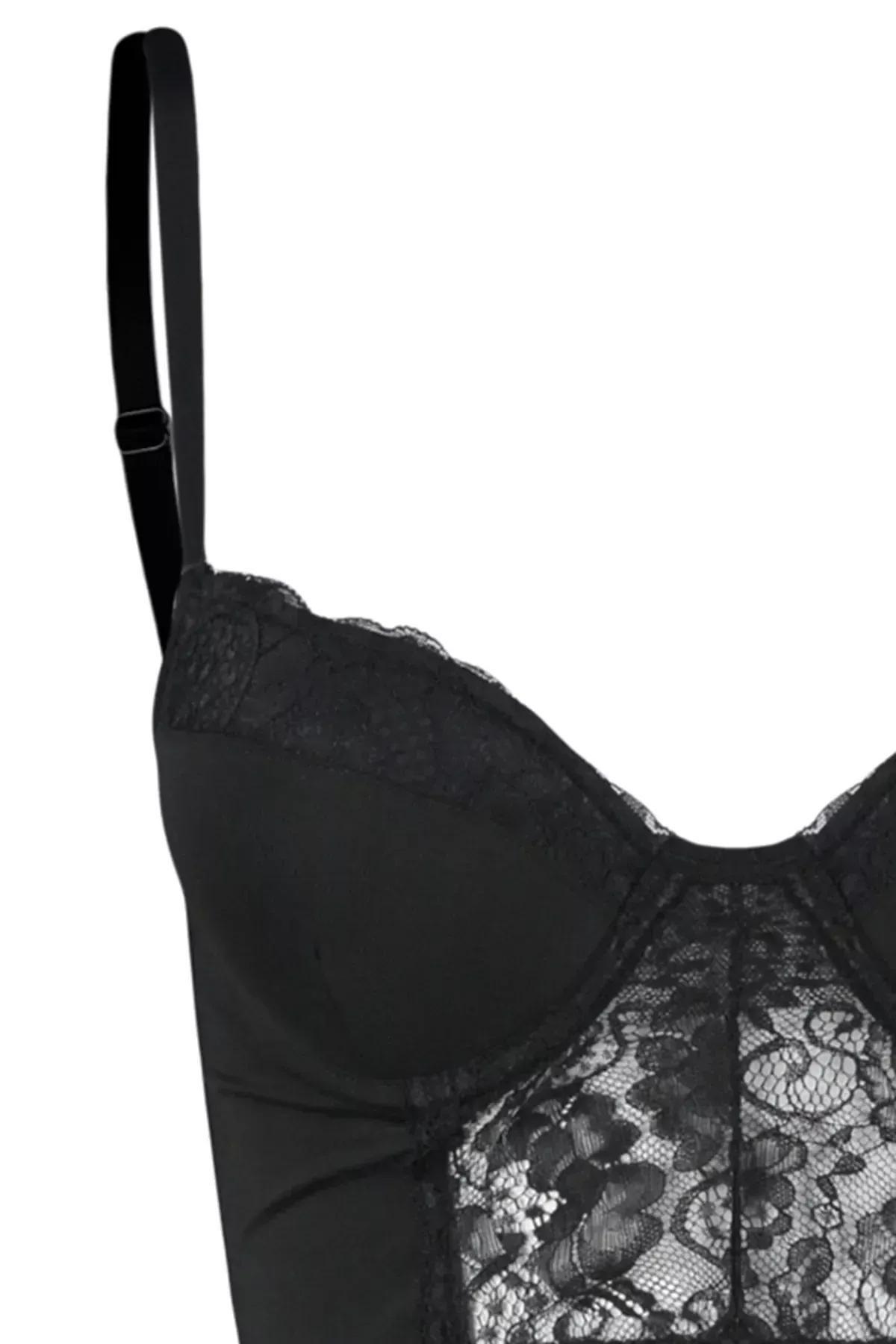 Black Laced Detailed Push Up Bra, , large image number 6