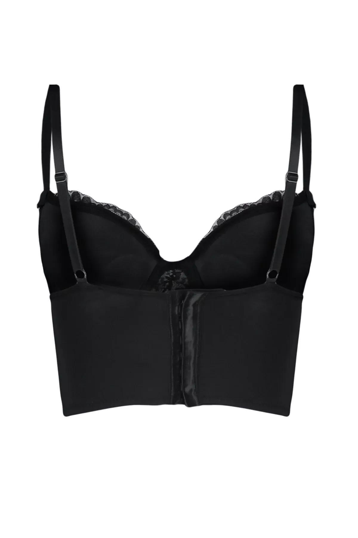 Black Laced Detailed Push Up Bra, , large image number 7